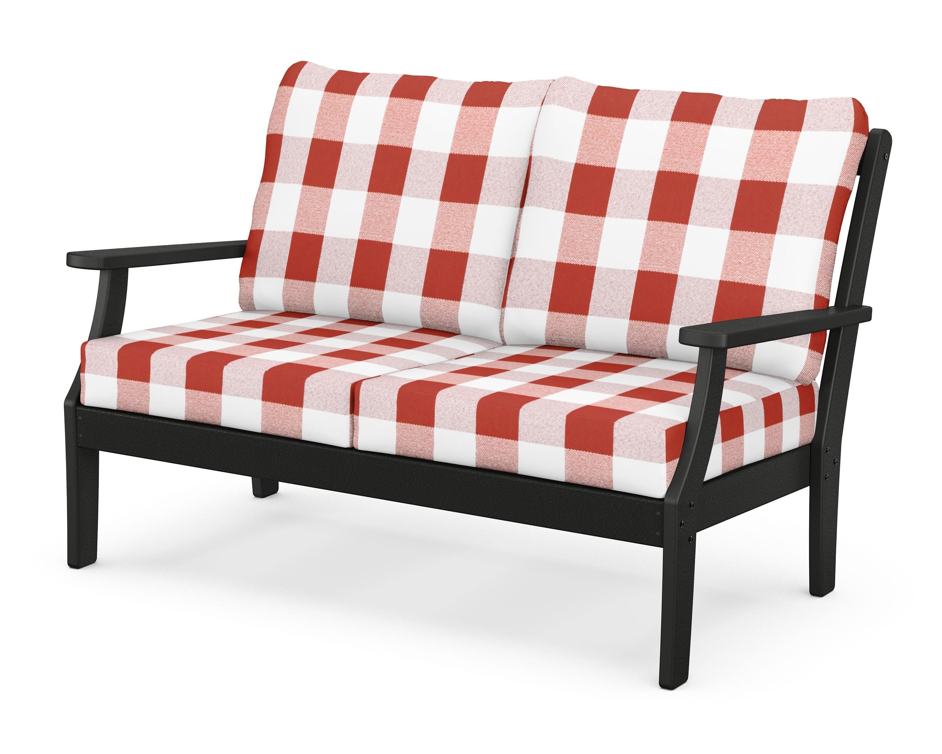 Yacht Club Deep Seating Loveseat in Charcoal Black / Buffalo Plaid Crimson