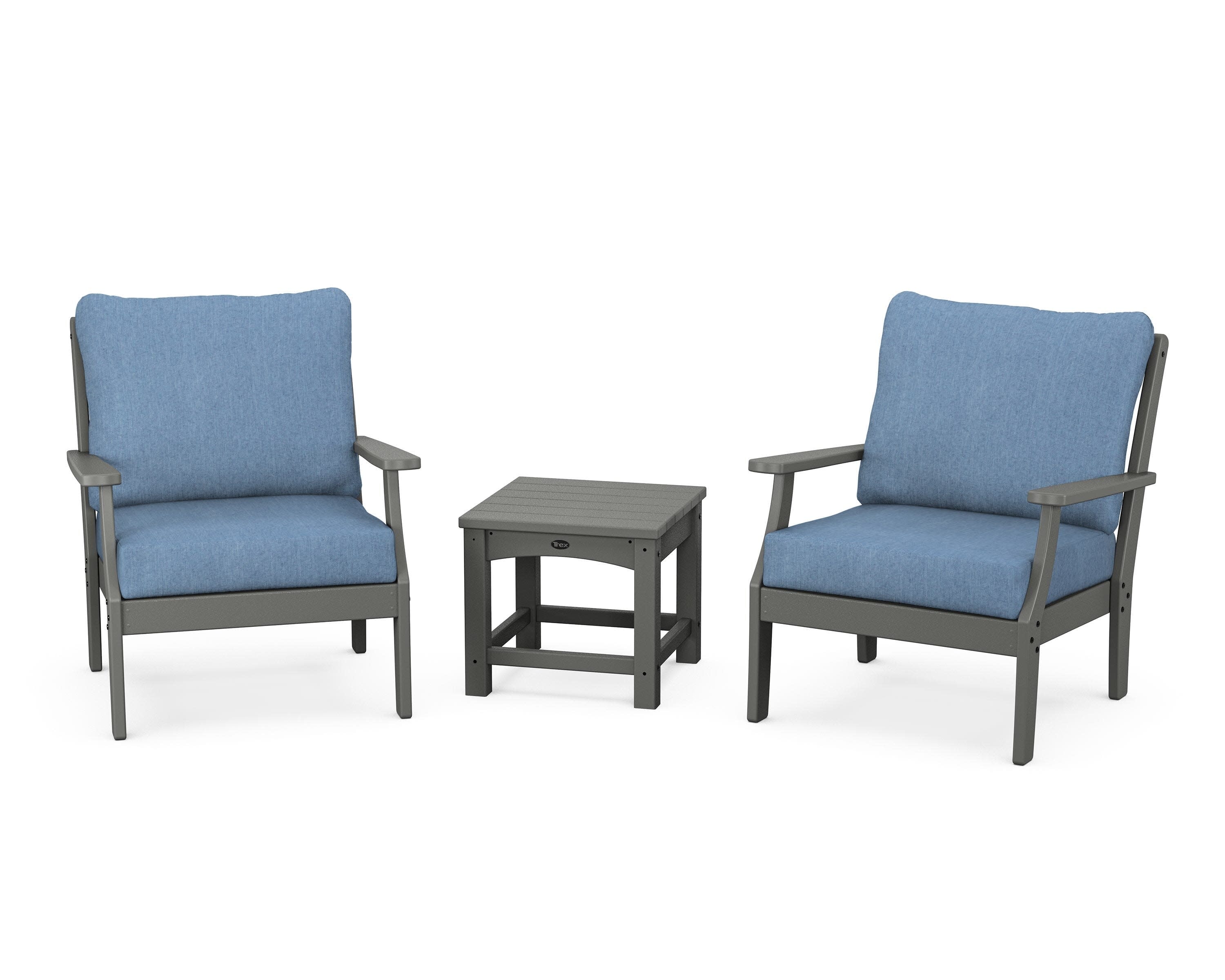Yacht Club 3-Piece Deep Seating Set in Stepping Stone / Sky Blue