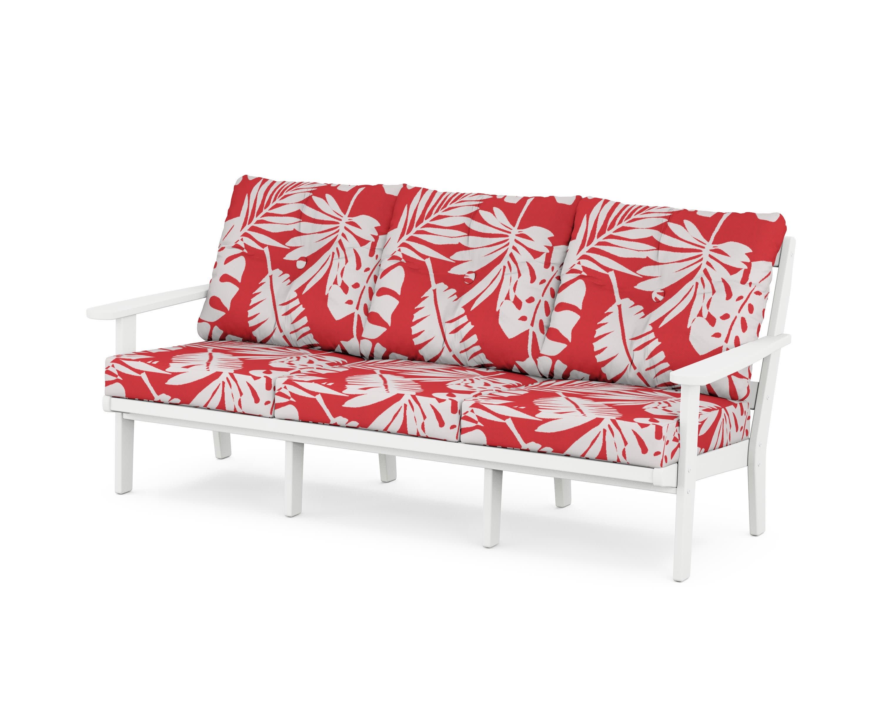 Cape Cod Deep Seating Sofa in Classic White / Leaf Crimson