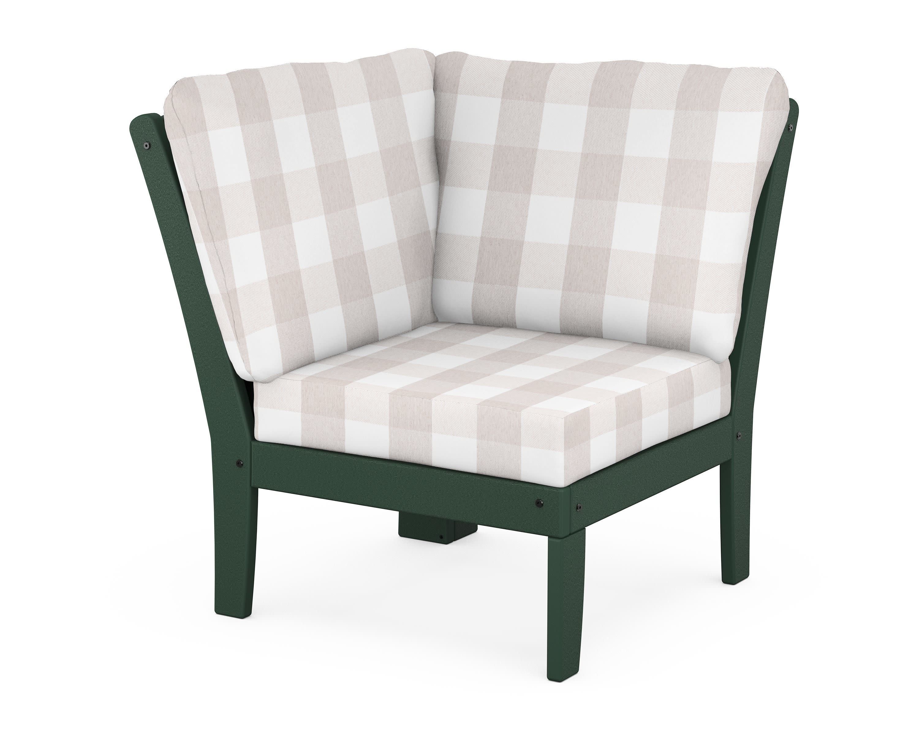 Yacht Club Modular Corner Chair in Rainforest Canopy / Buffalo Plaid Dune Burlap