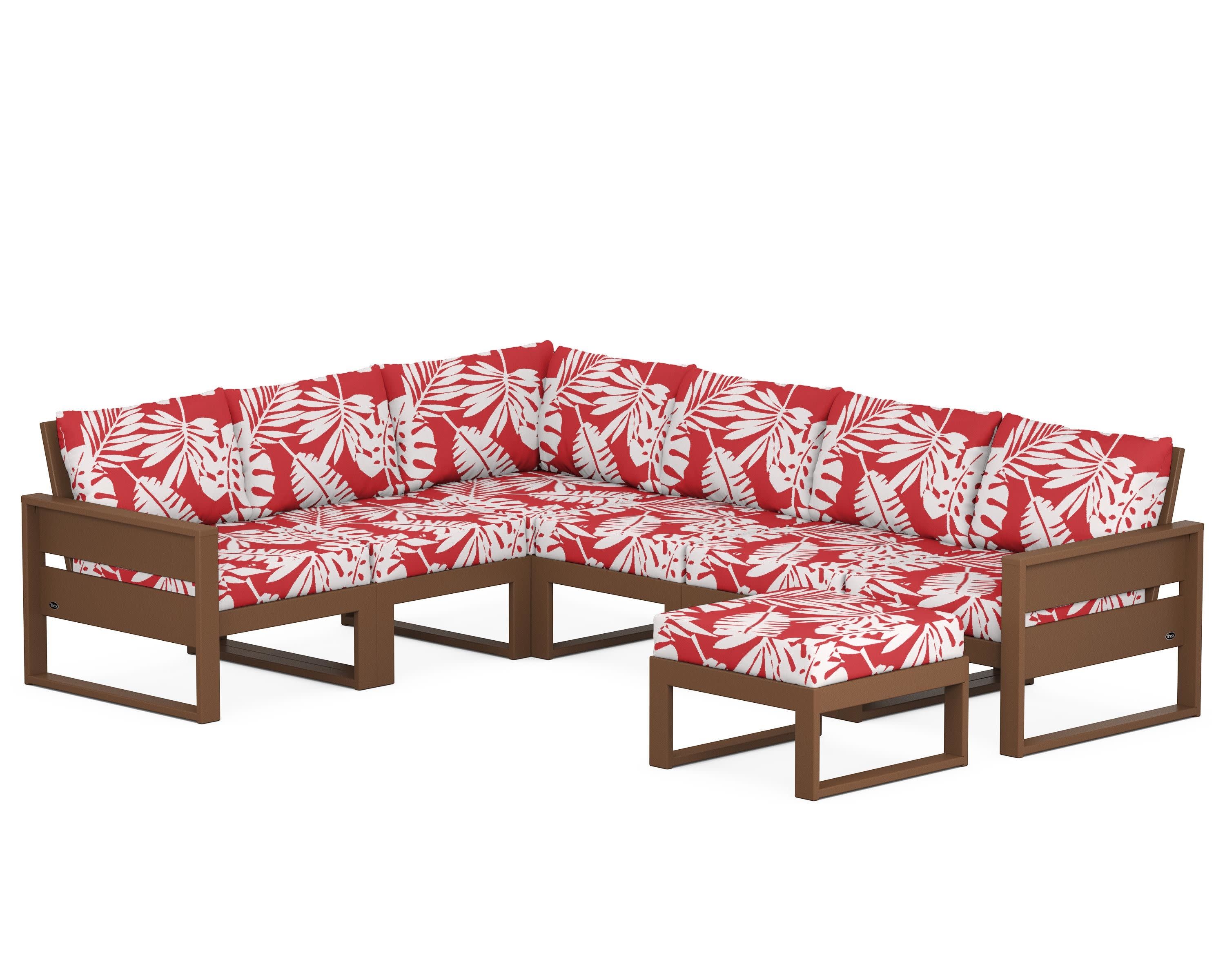 Eastport 6-Piece Sectional with Ottoman in Tree House / Leaf Crimson