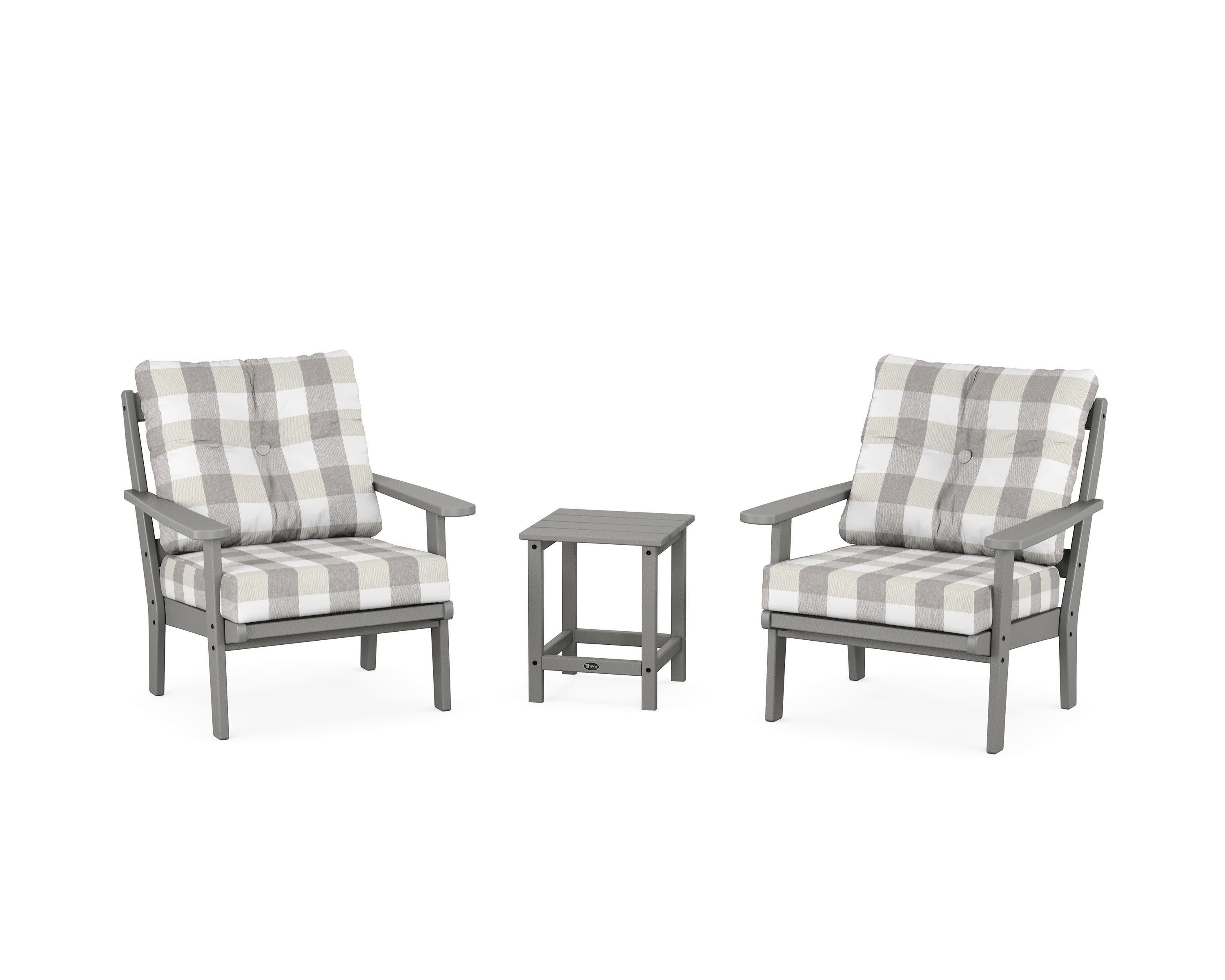 Cape Cod 3-Piece Deep Seating Set in Stepping Stone / Buffalo Plaid Grey Mist