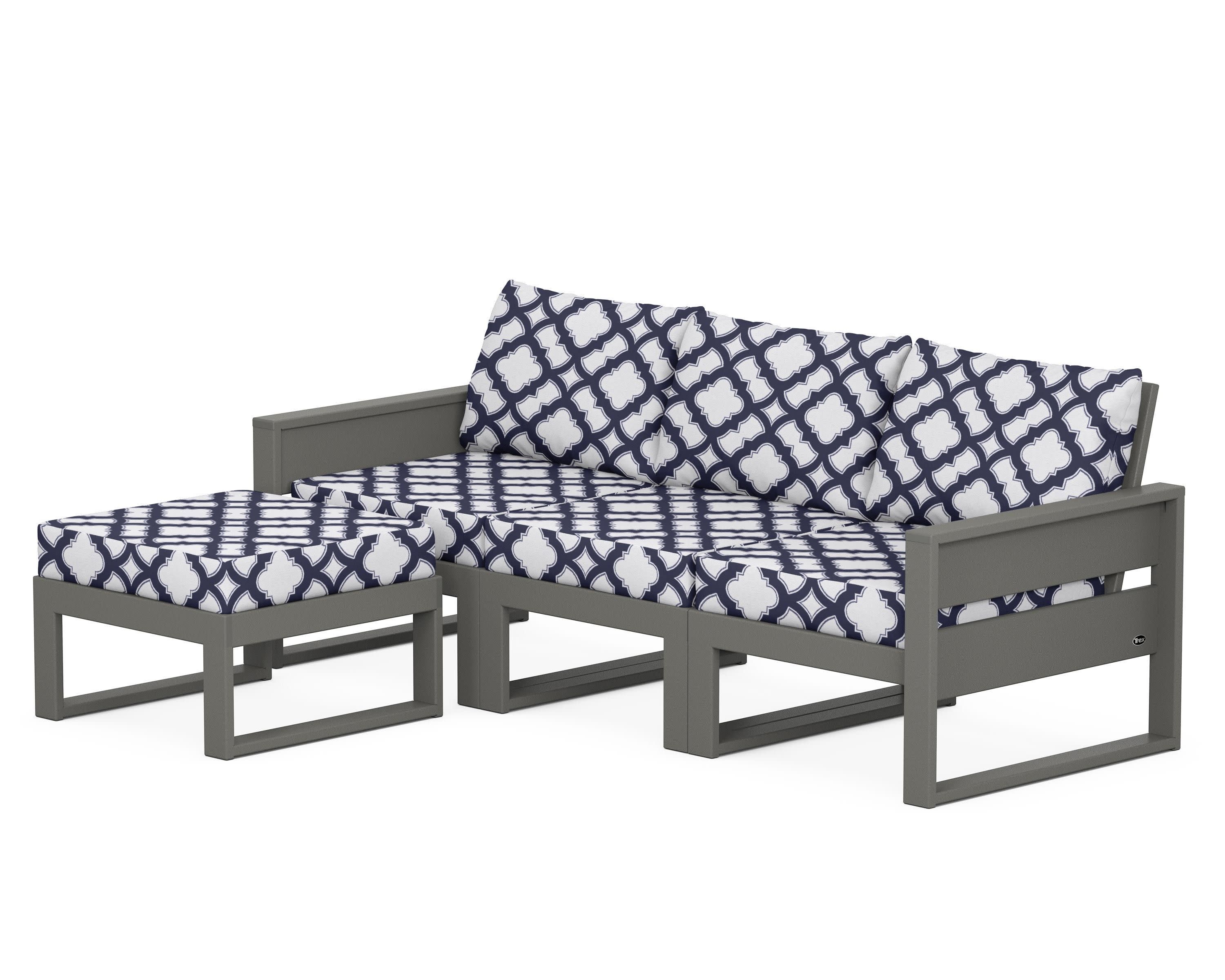 Eastport 4- Piece Sectional with Ottoman in Stepping Stone / Trellis Navy