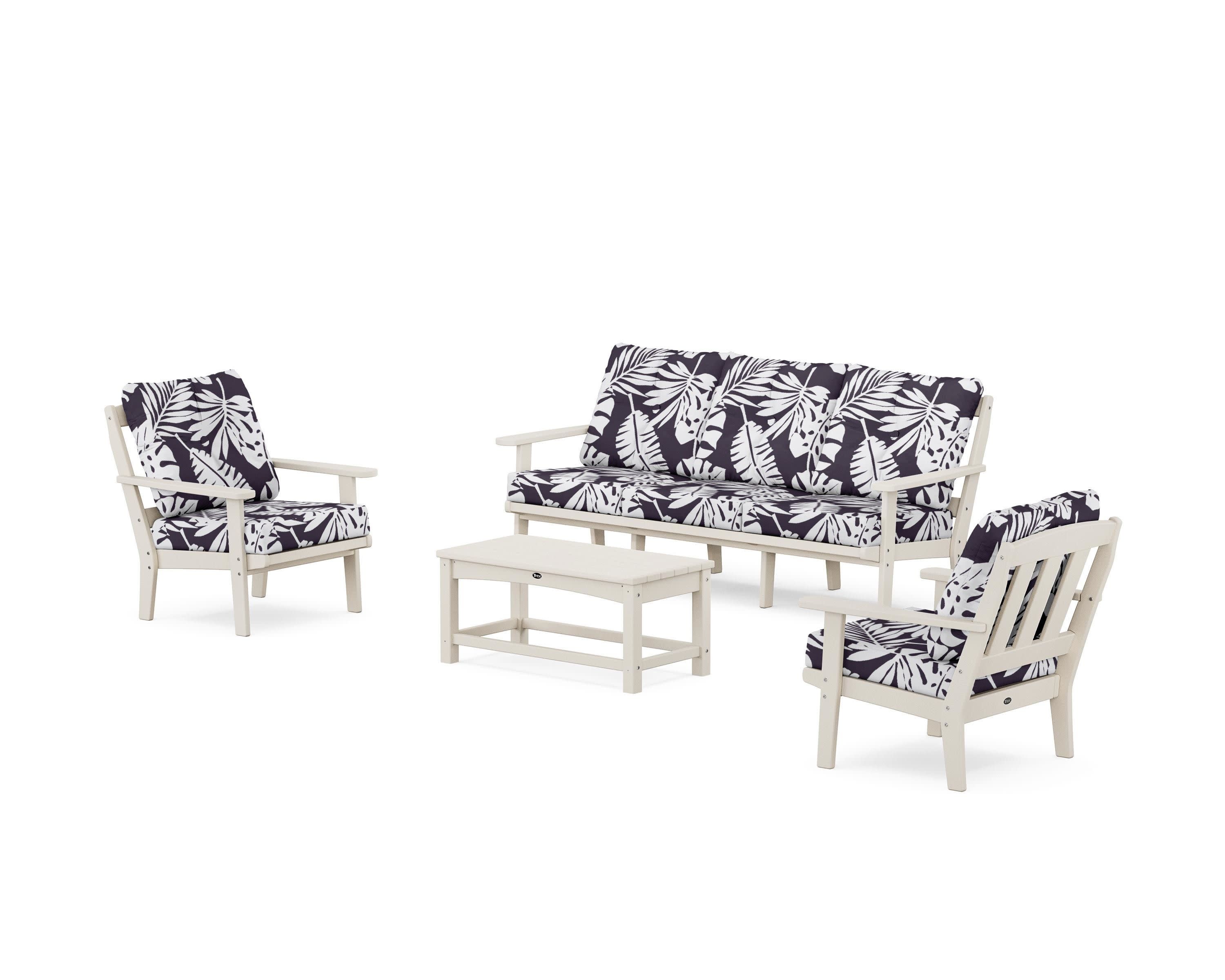 Cape Cod 4-Piece Deep Seating Set with Sofa in Sand Castle / Leaf Navy