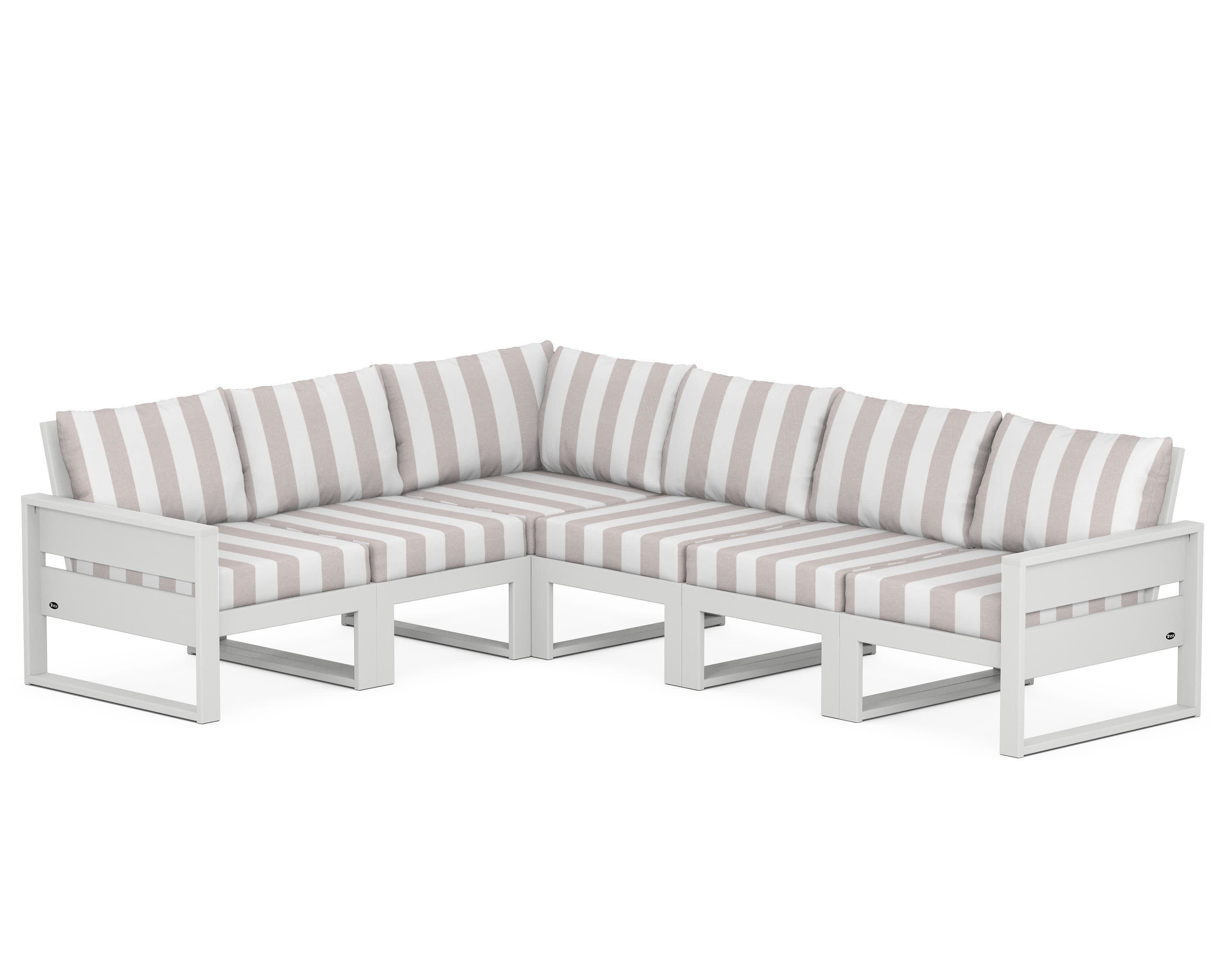 Eastport 6-Piece Sectional in Classic White / Cabana Stripe Dune Burlap