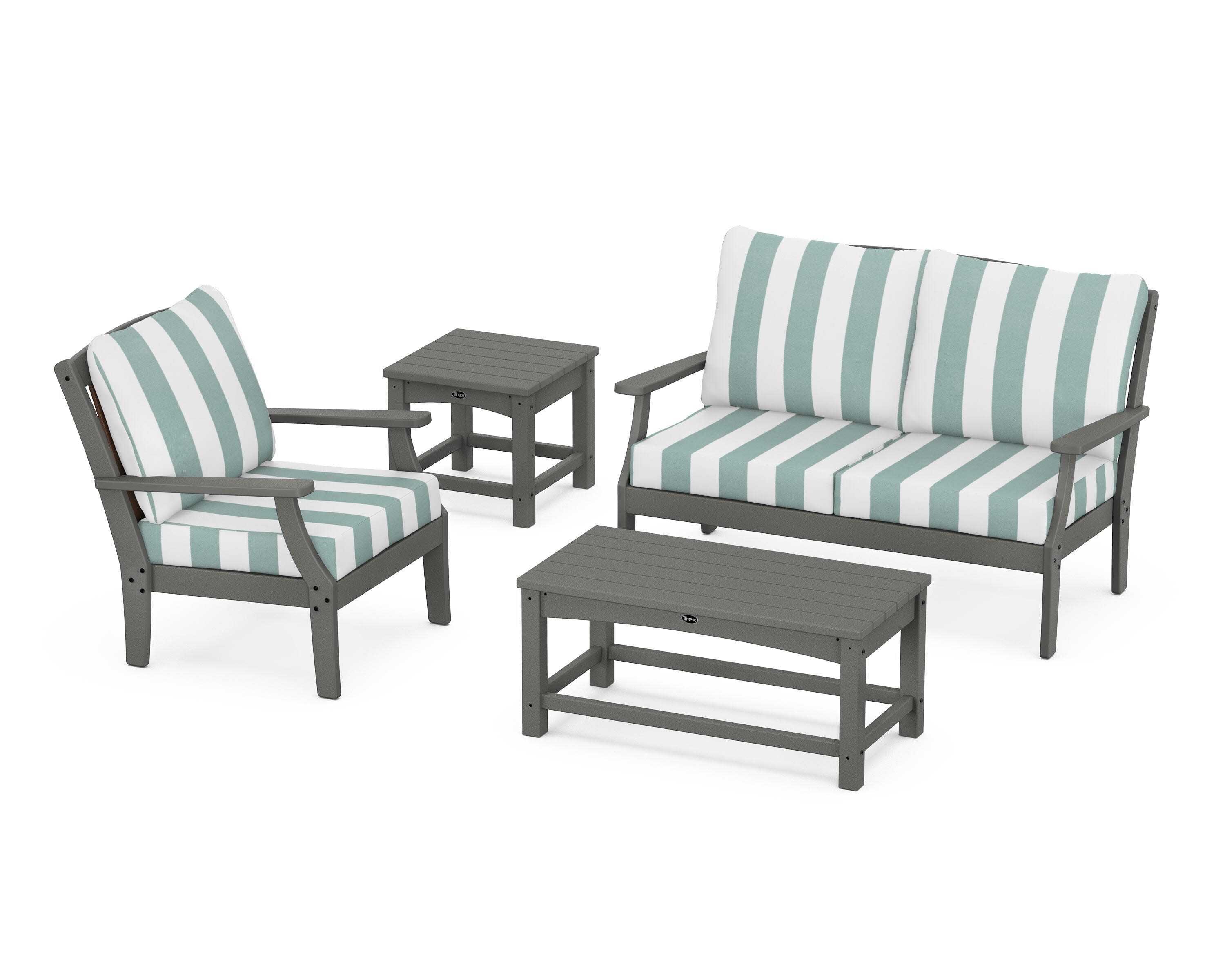 Yacht Club 4-Piece Deep Seating Set in Stepping Stone / Cabana Stripe Glacier Spa