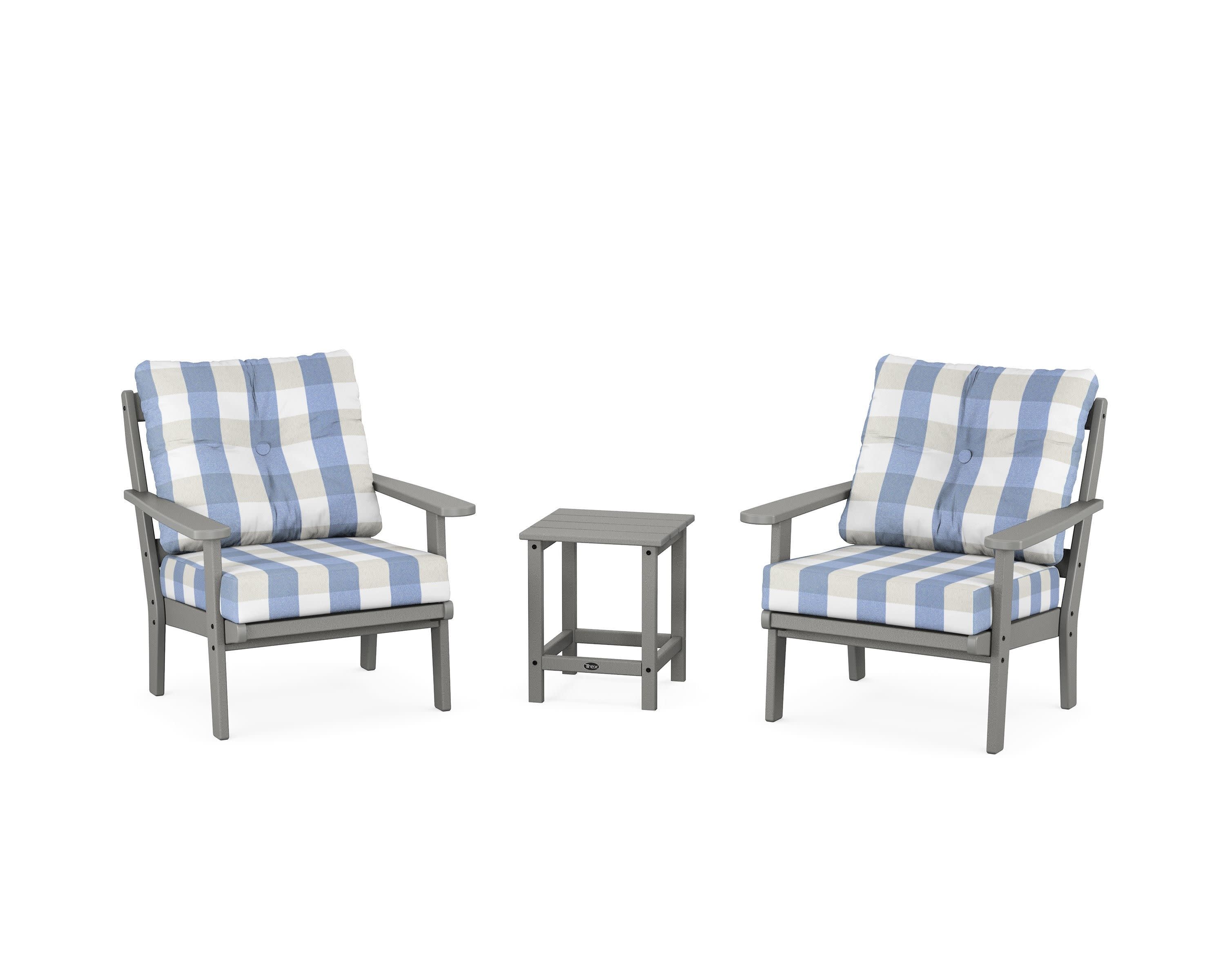 Cape Cod 3-Piece Deep Seating Set in Stepping Stone / Buffalo Plaid Sky Blue