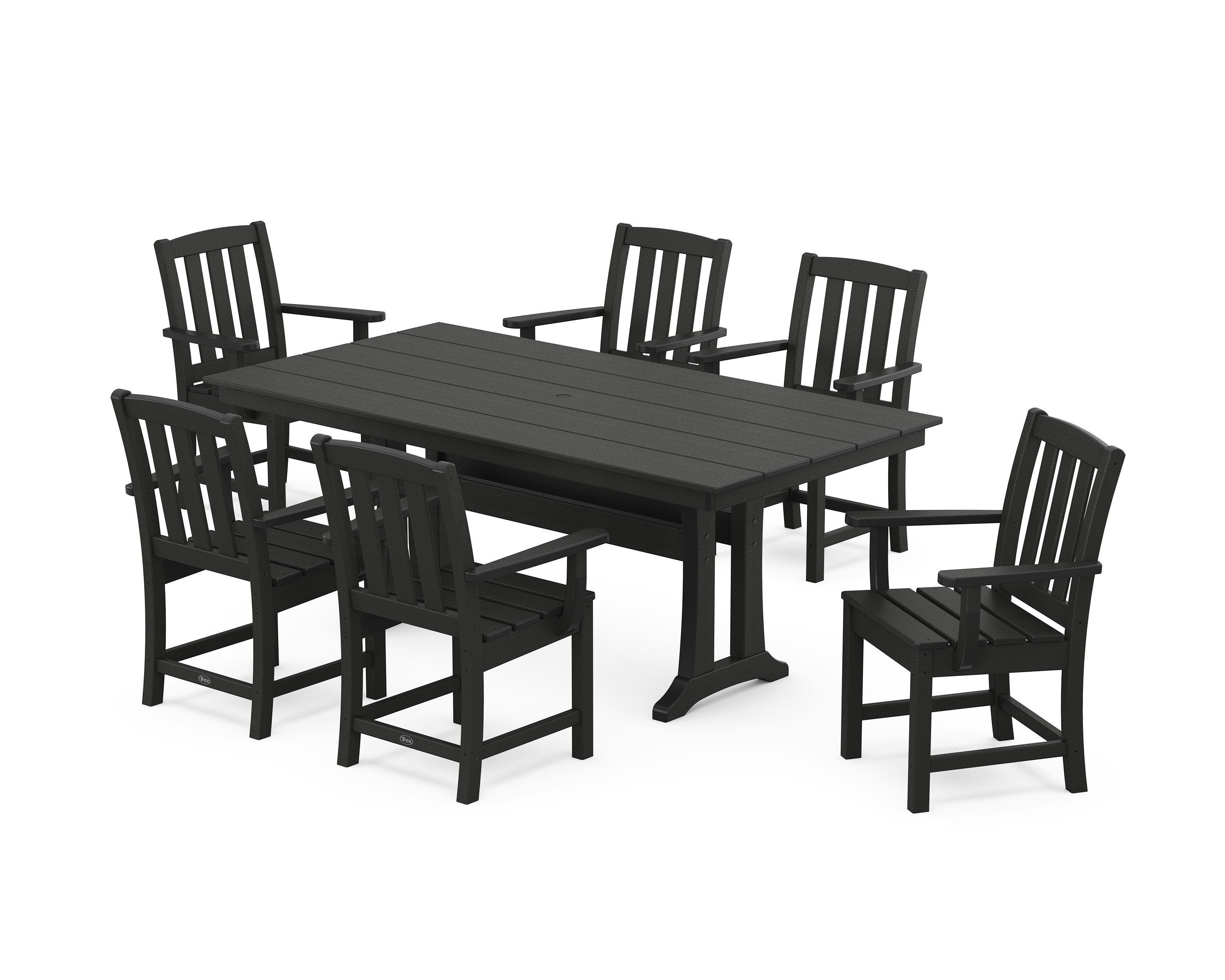 Cape Cod Arm Chair 7-Piece Farmhouse Dining Set with Trestle Legs in Charcoal Black