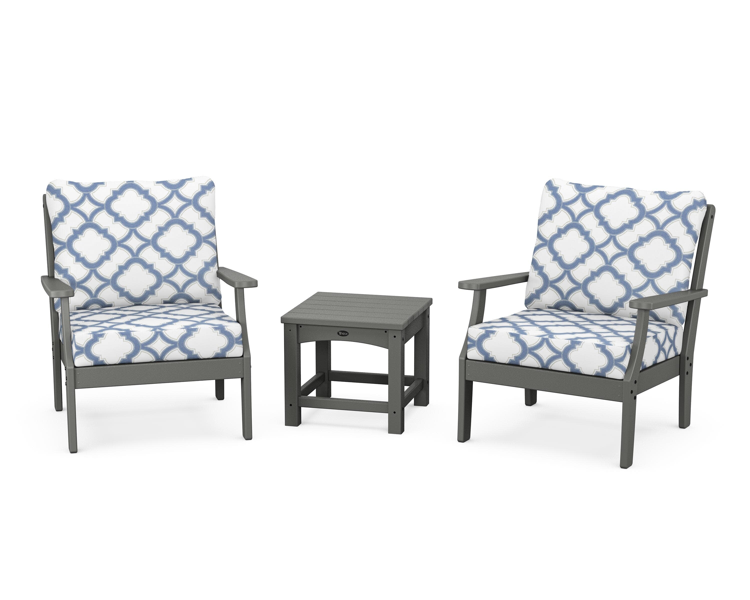 Yacht Club 3-Piece Deep Seating Set in Stepping Stone / Trellis Sky Blue