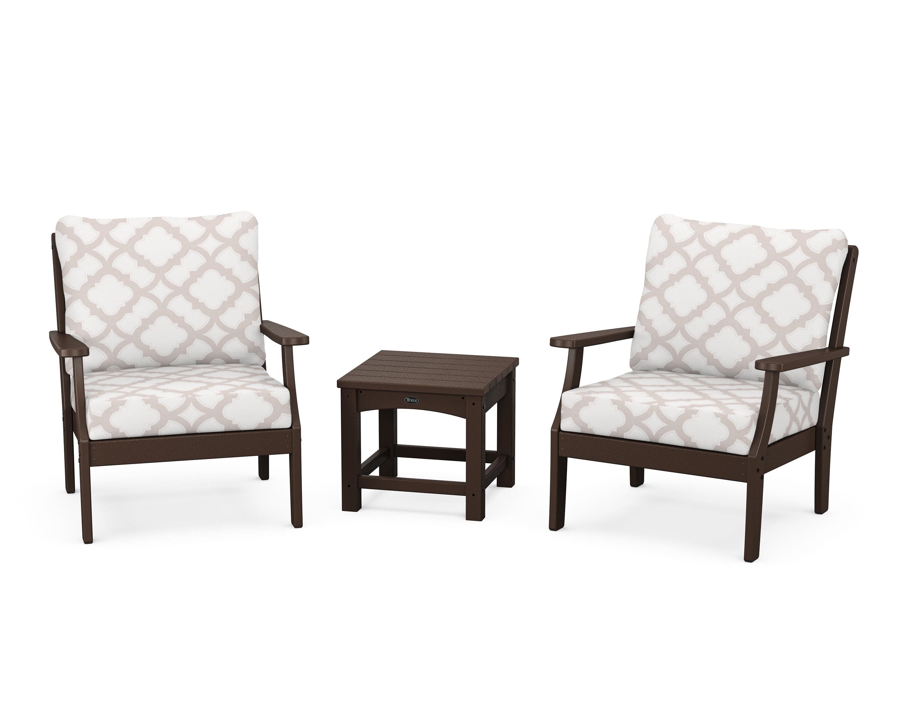 Yacht Club 3-Piece Deep Seating Set in Vintage Lantern / Trellis Dune Burlap