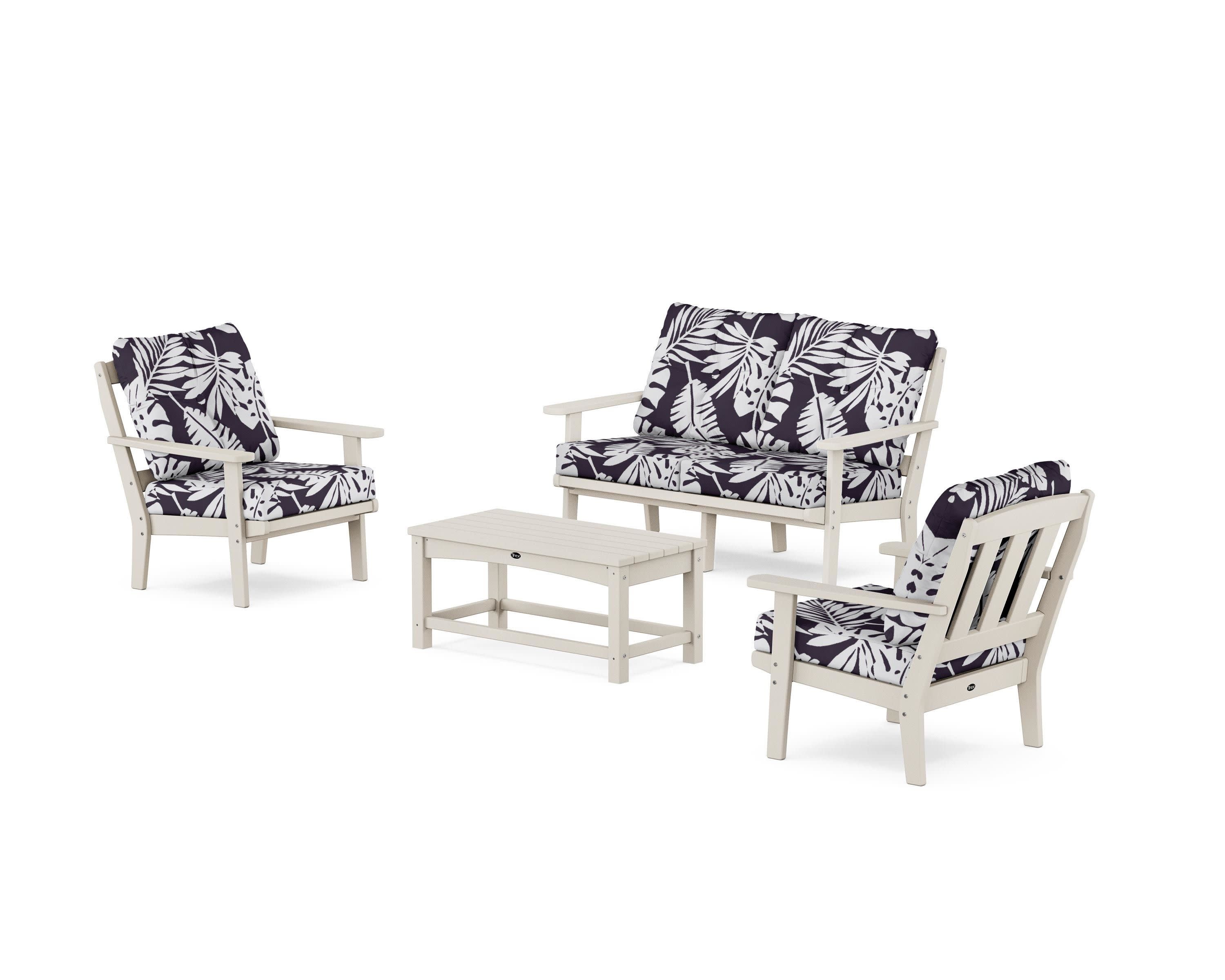 Cape Cod 4-Piece Deep Seating Set with Loveseat in Sand Castle / Leaf Navy