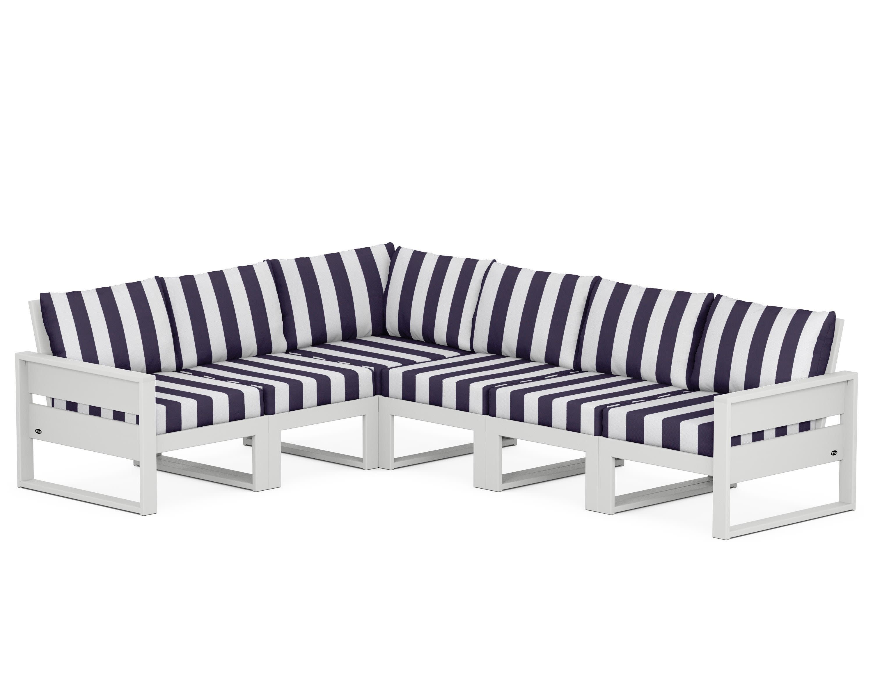 Eastport 6-Piece Sectional in Classic White / Cabana Stripe Navy
