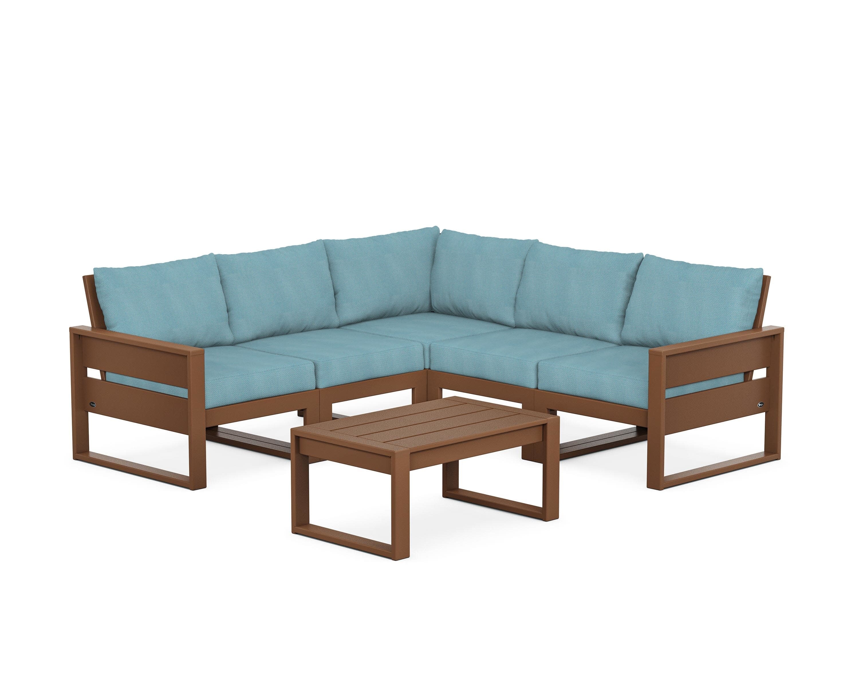 Eastport 6-Piece Deep Seating Sectional + Coffee Table Set in Tree House / Lattice Sky Blue