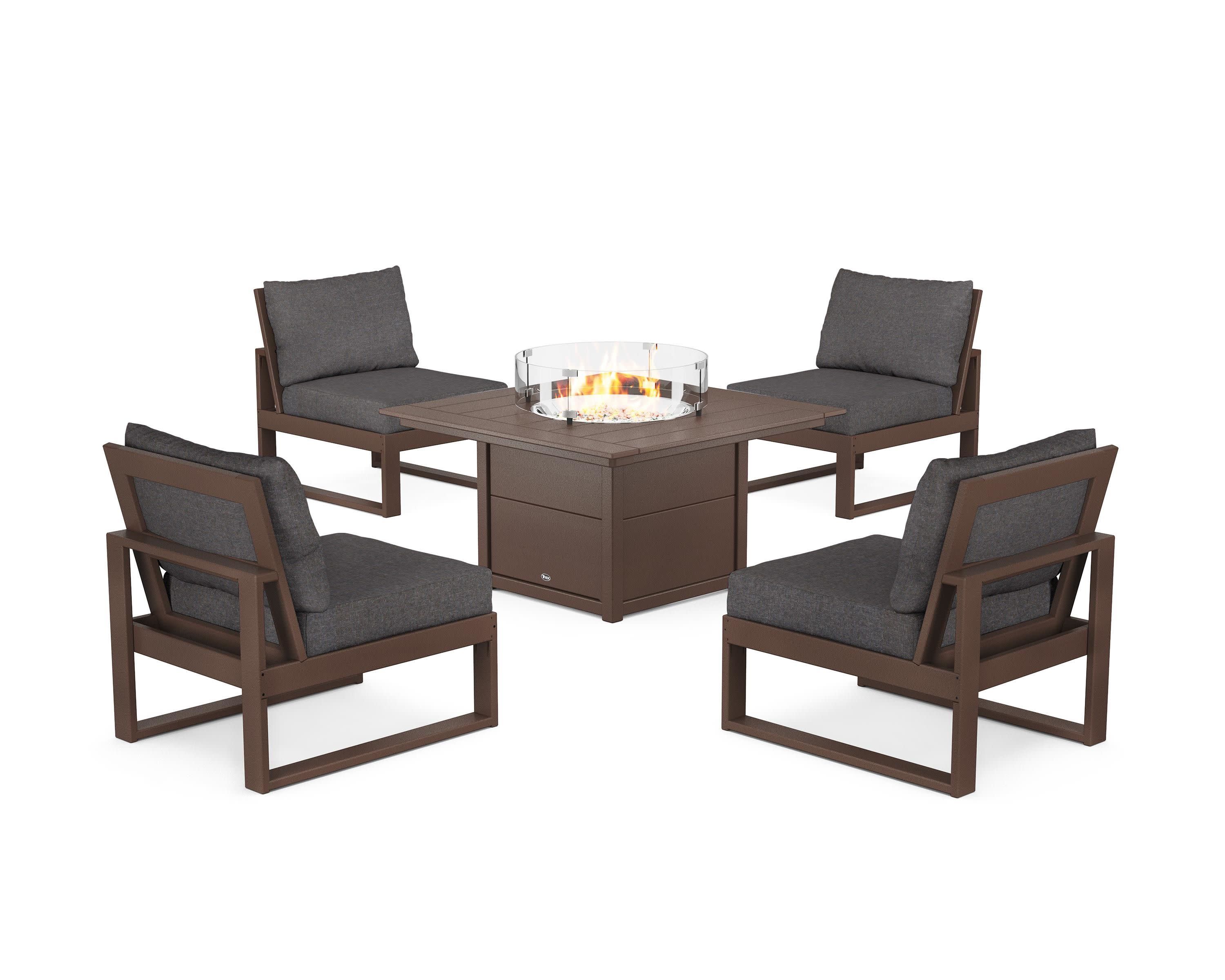 Eastport Modular 5-Piece Deep Seating Set with Square Fire Pit Table in Vintage Lantern / Ash Charcoal