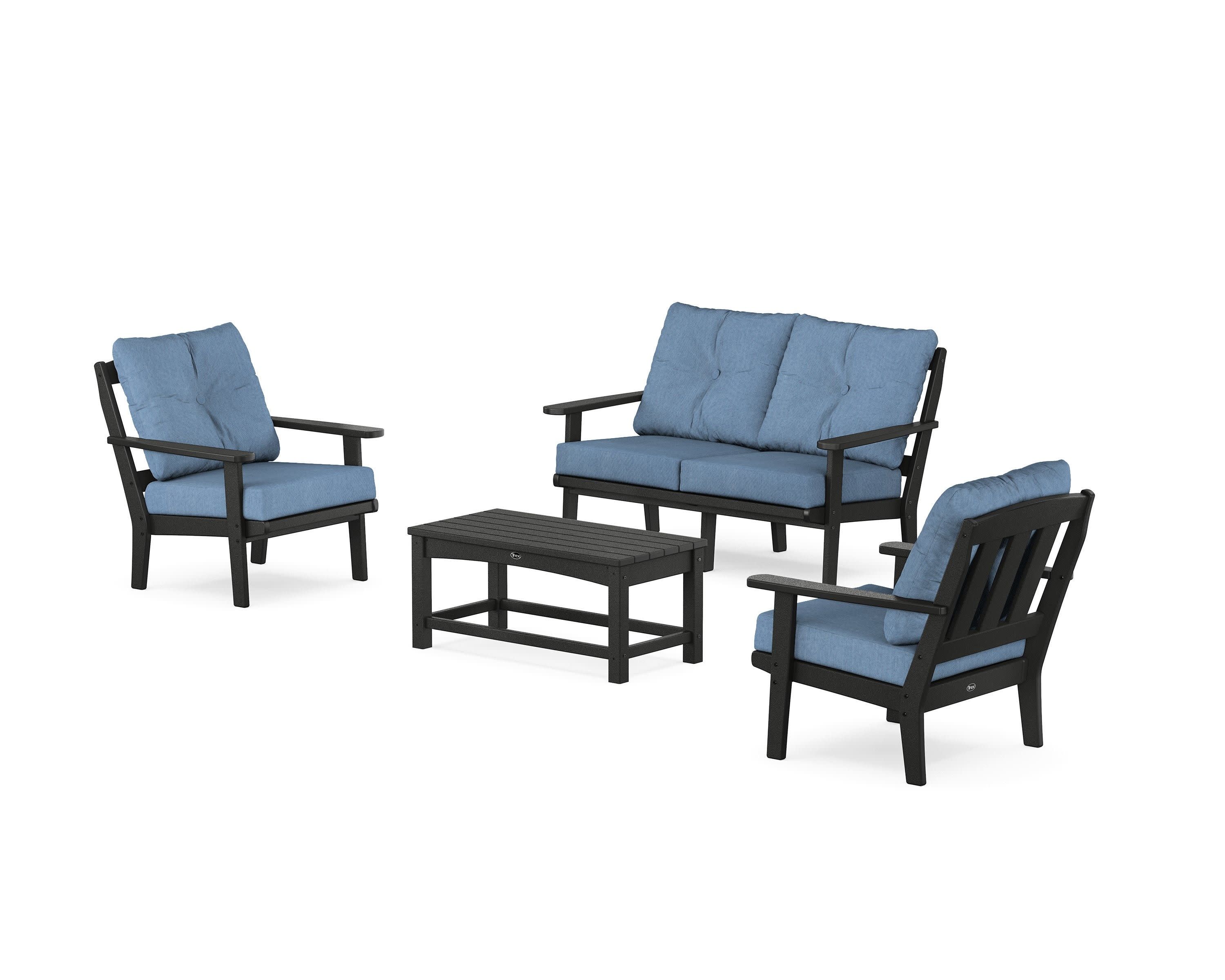 Cape Cod 4-Piece Deep Seating Set with Loveseat in Charcoal Black / Sky Blue