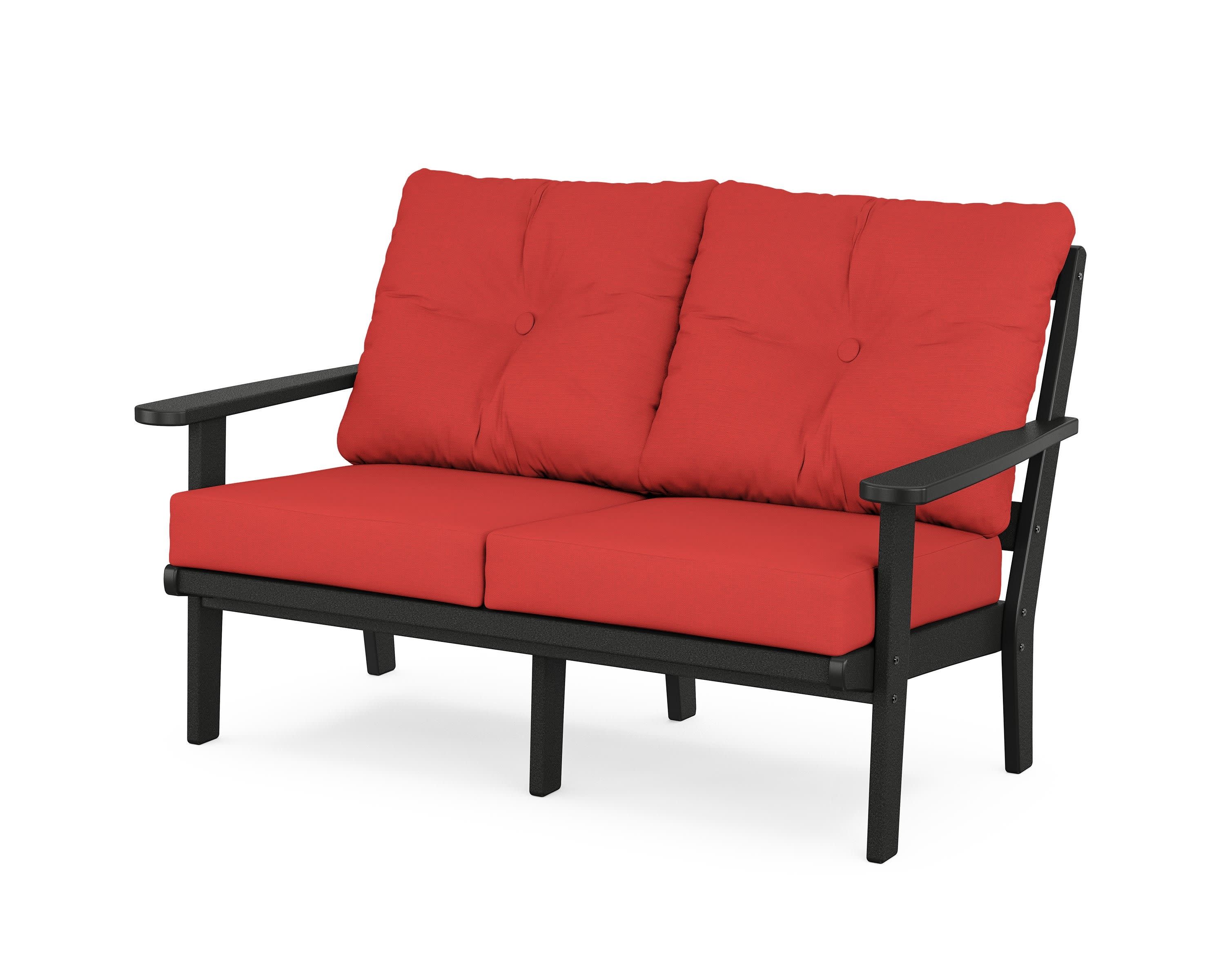 Cape Cod Deep Seating Loveseat in Charcoal Black / Crimson Linen