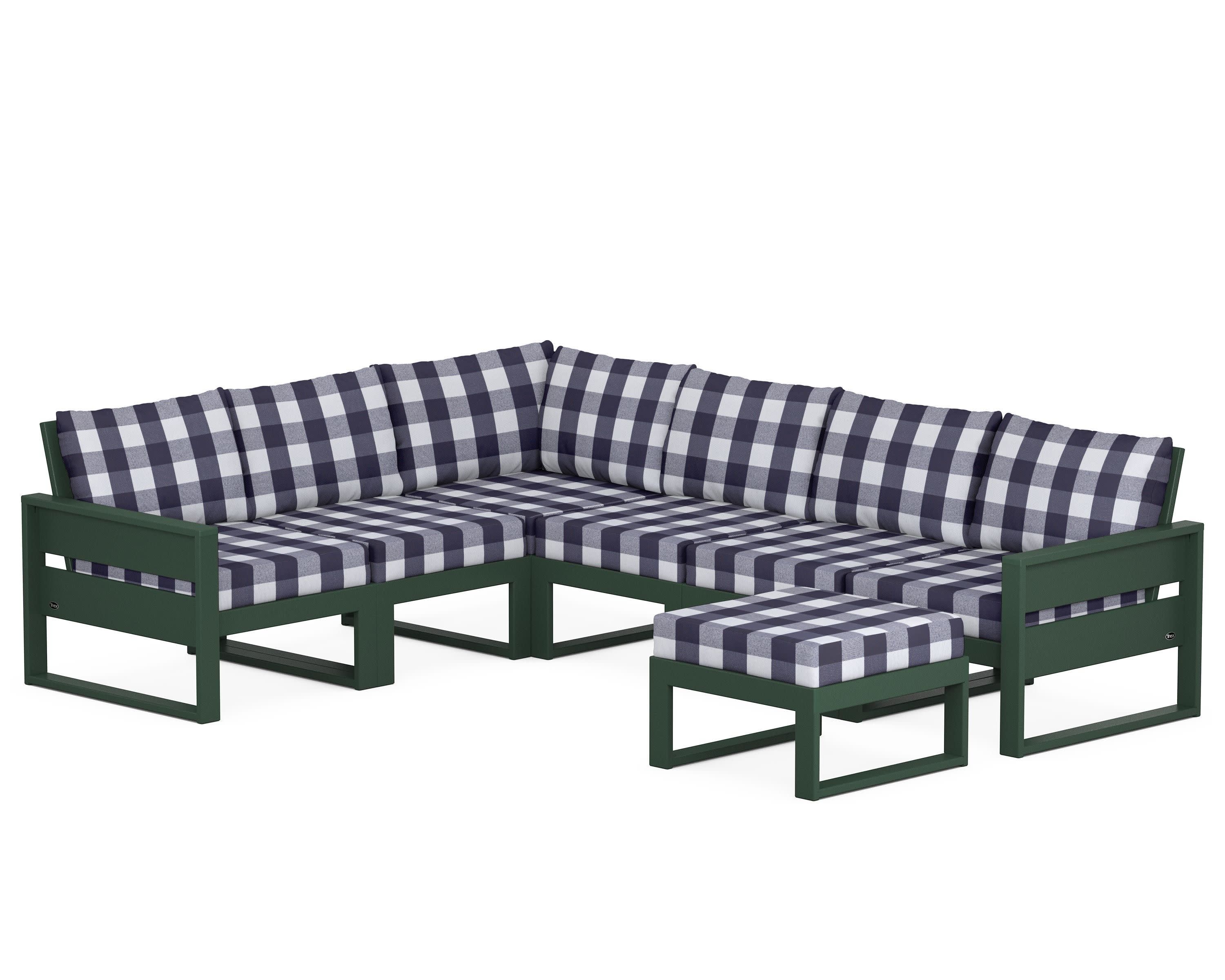 Eastport 6-Piece Sectional with Ottoman in Rainforest Canopy / Buffalo Plaid Navy