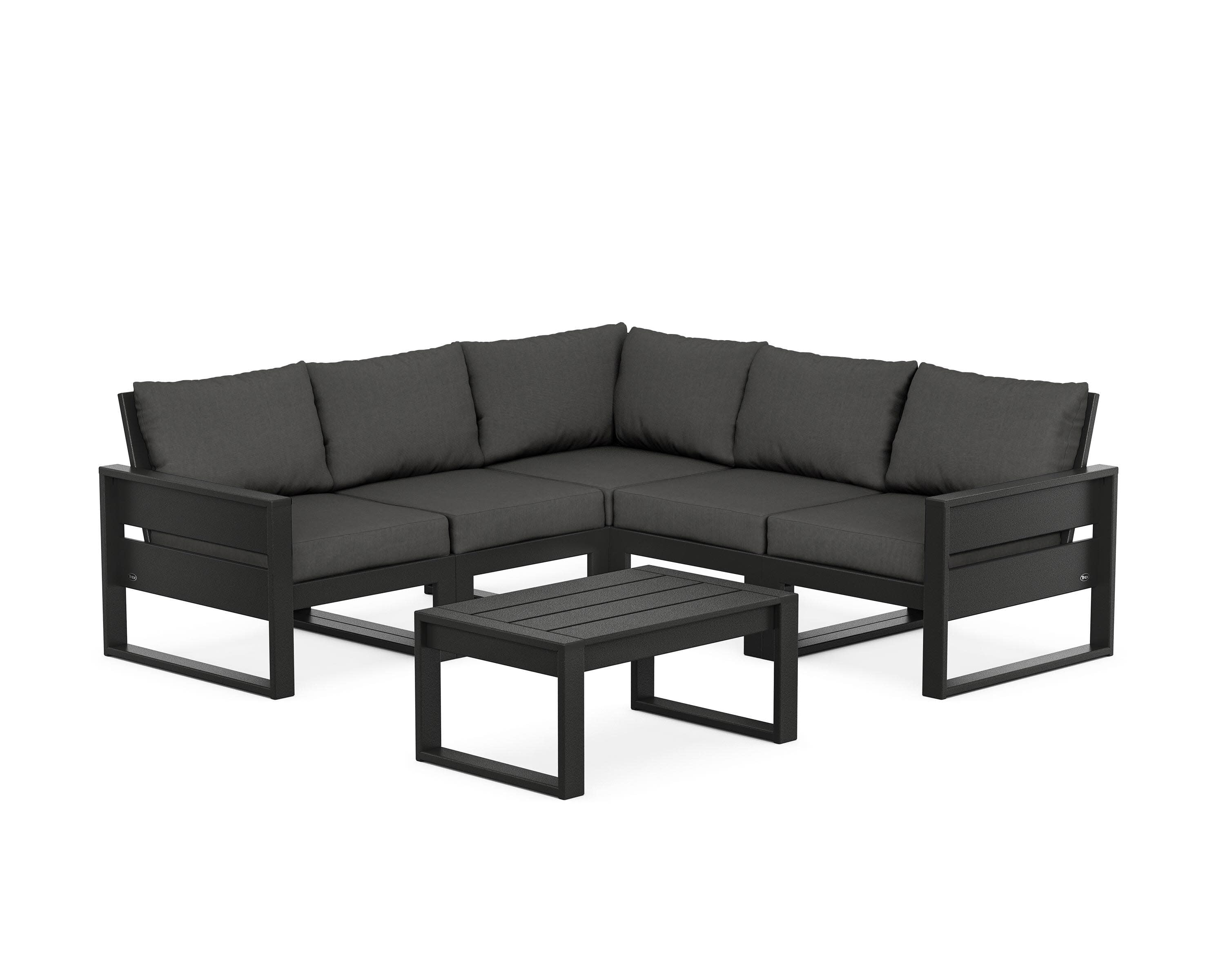 Eastport 6-Piece Deep Seating Sectional + Coffee Table Set in Charcoal Black / Spectrum Carbon