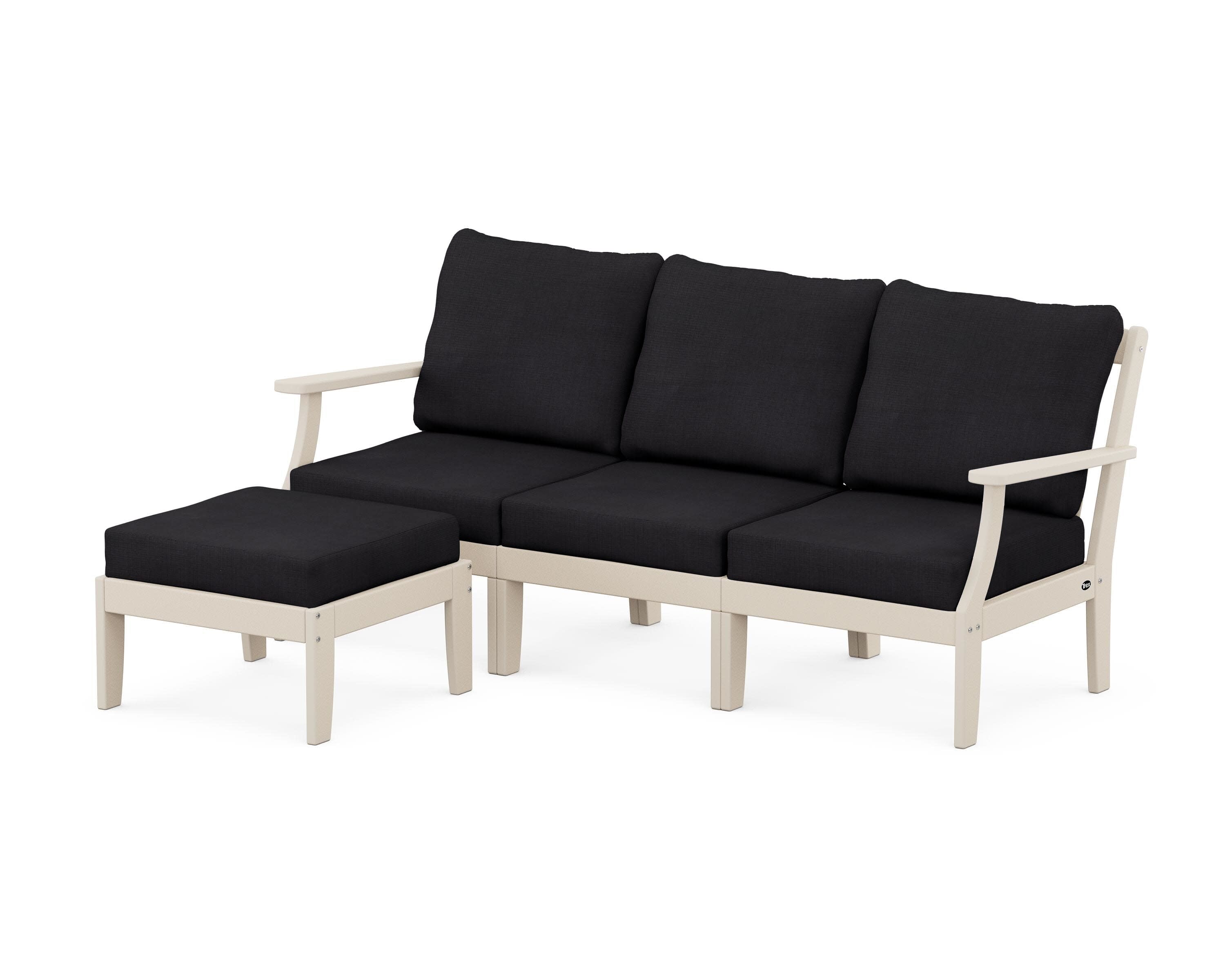 Yacht Club Modular 4-Piece Deep Seating Set with Ottoman in Sand Castle / Midnight Linen