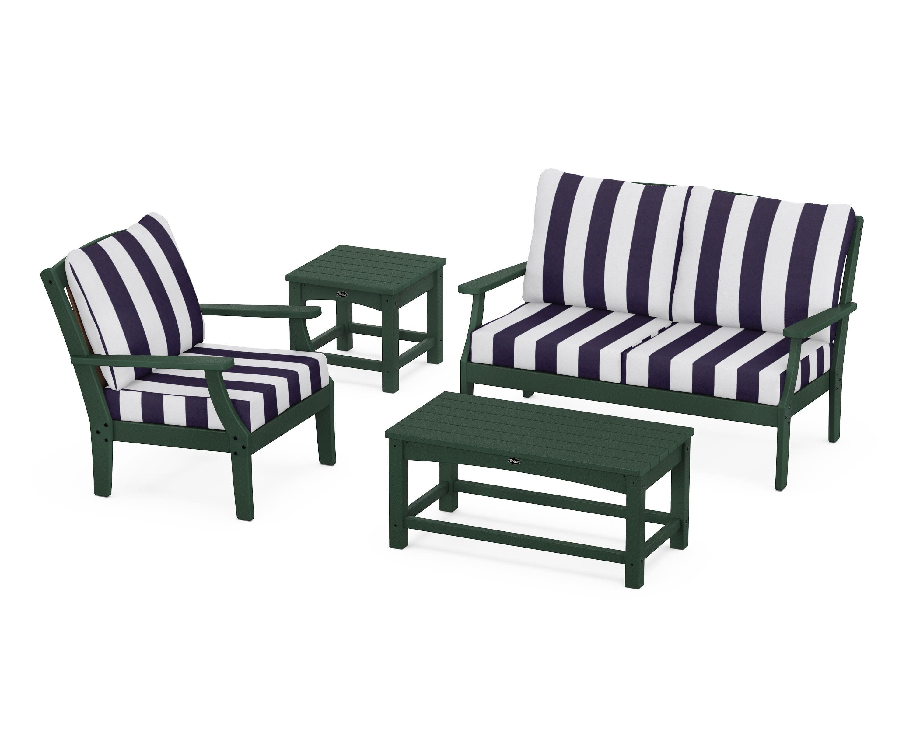 Yacht Club 4-Piece Deep Seating Set in Rainforest Canopy / Cabana Stripe Navy