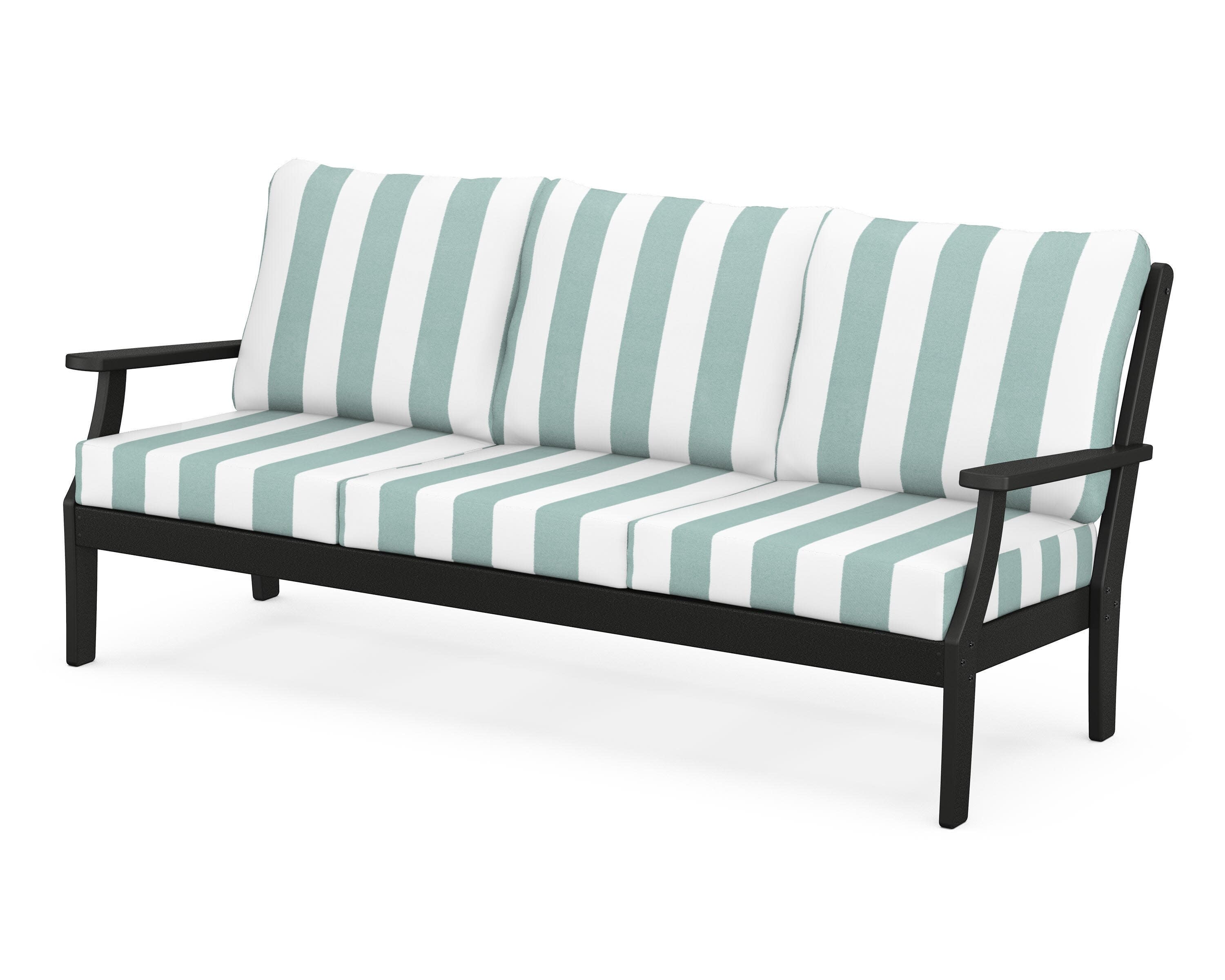 Yacht Club Deep Seating Sofa in Charcoal Black / Cabana Stripe Glacier Spa