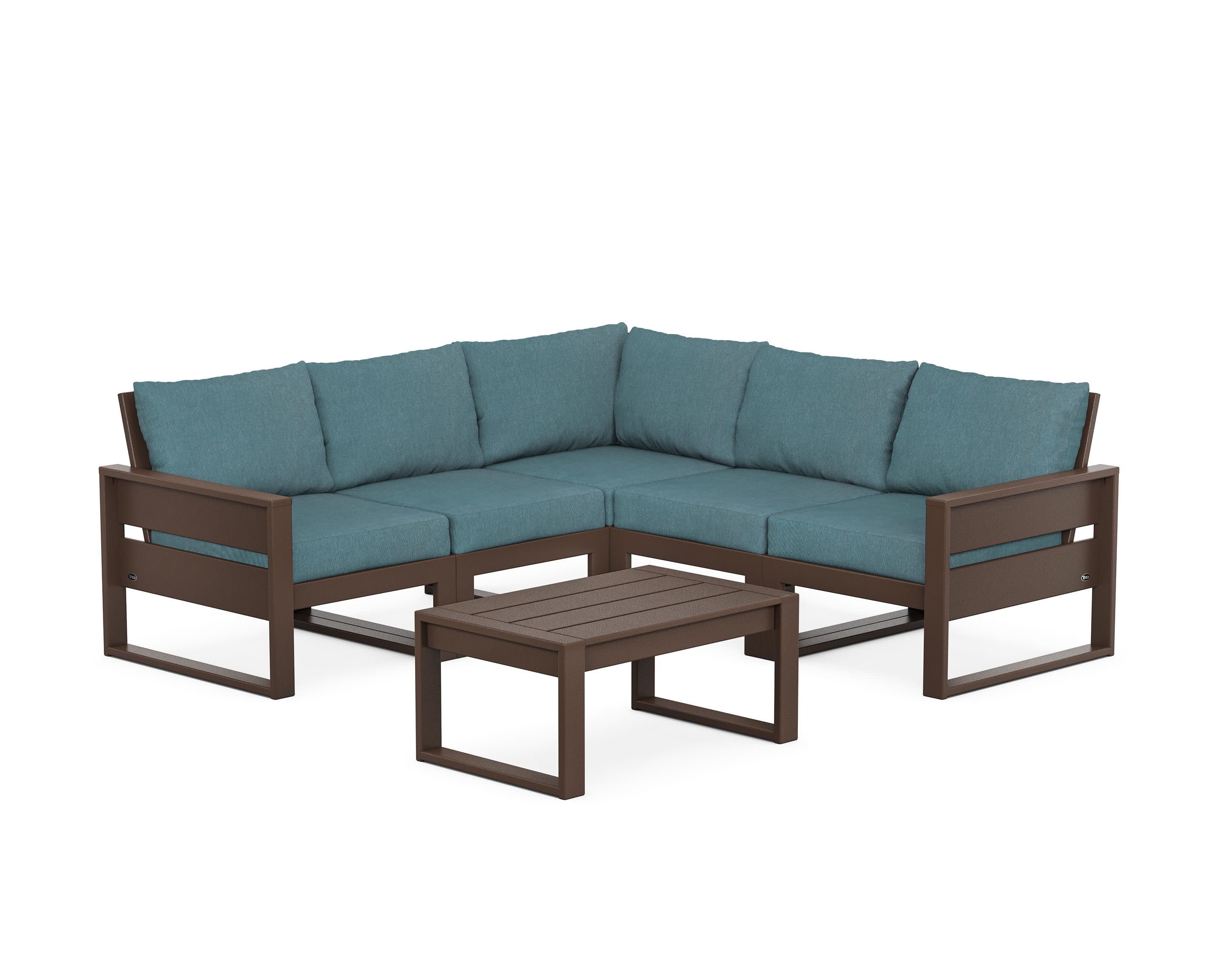 Eastport 6-Piece Deep Seating Sectional + Coffee Table Set in Vintage Lantern / Ocean Teal