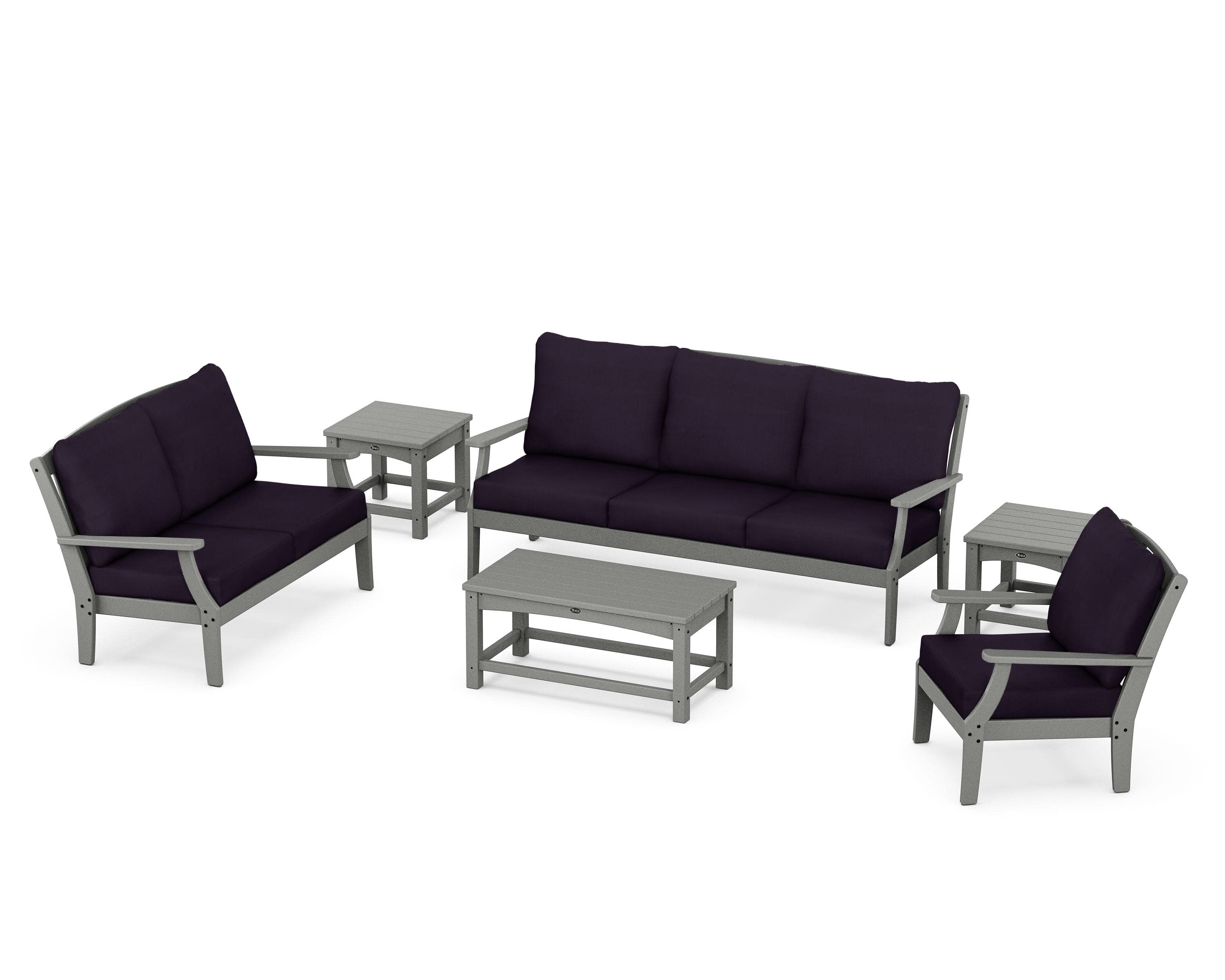 Yacht Club 6-Piece Deep Seating Set in Stepping Stone / Navy Linen