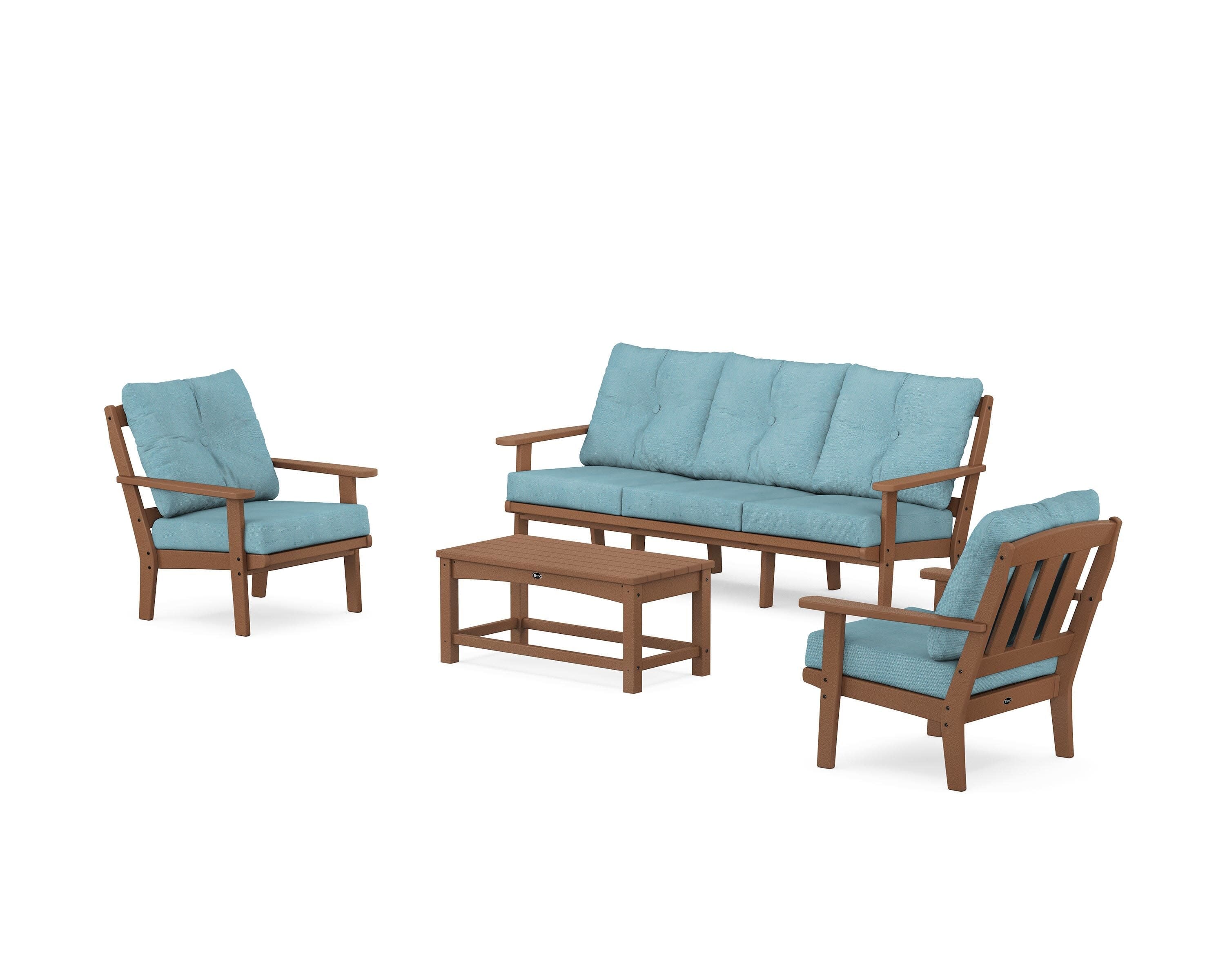 Cape Cod 4-Piece Deep Seating Set with Sofa in Tree House / Lattice Sky Blue