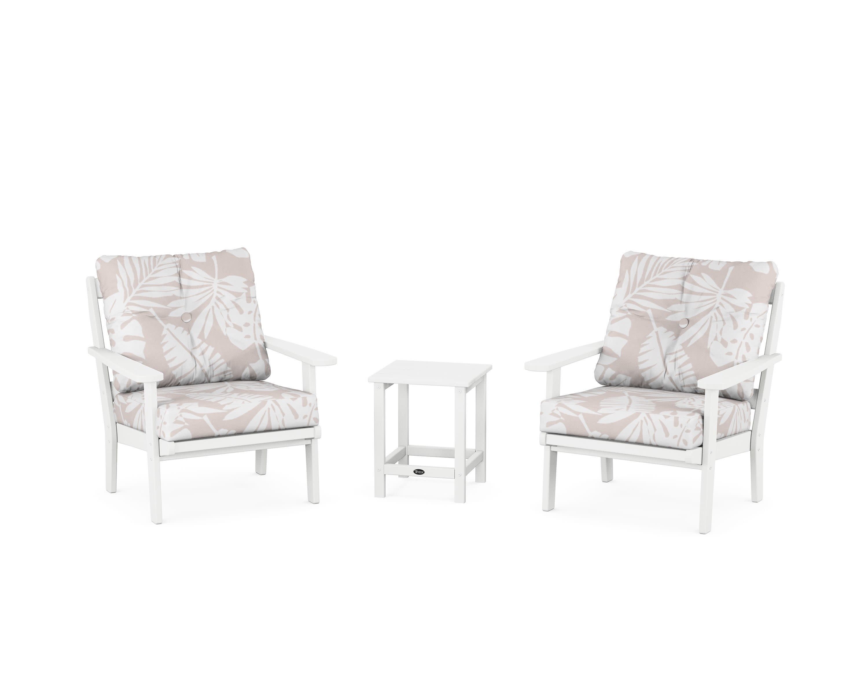 Cape Cod 3-Piece Deep Seating Set in Classic White / Leaf Dune Burlap