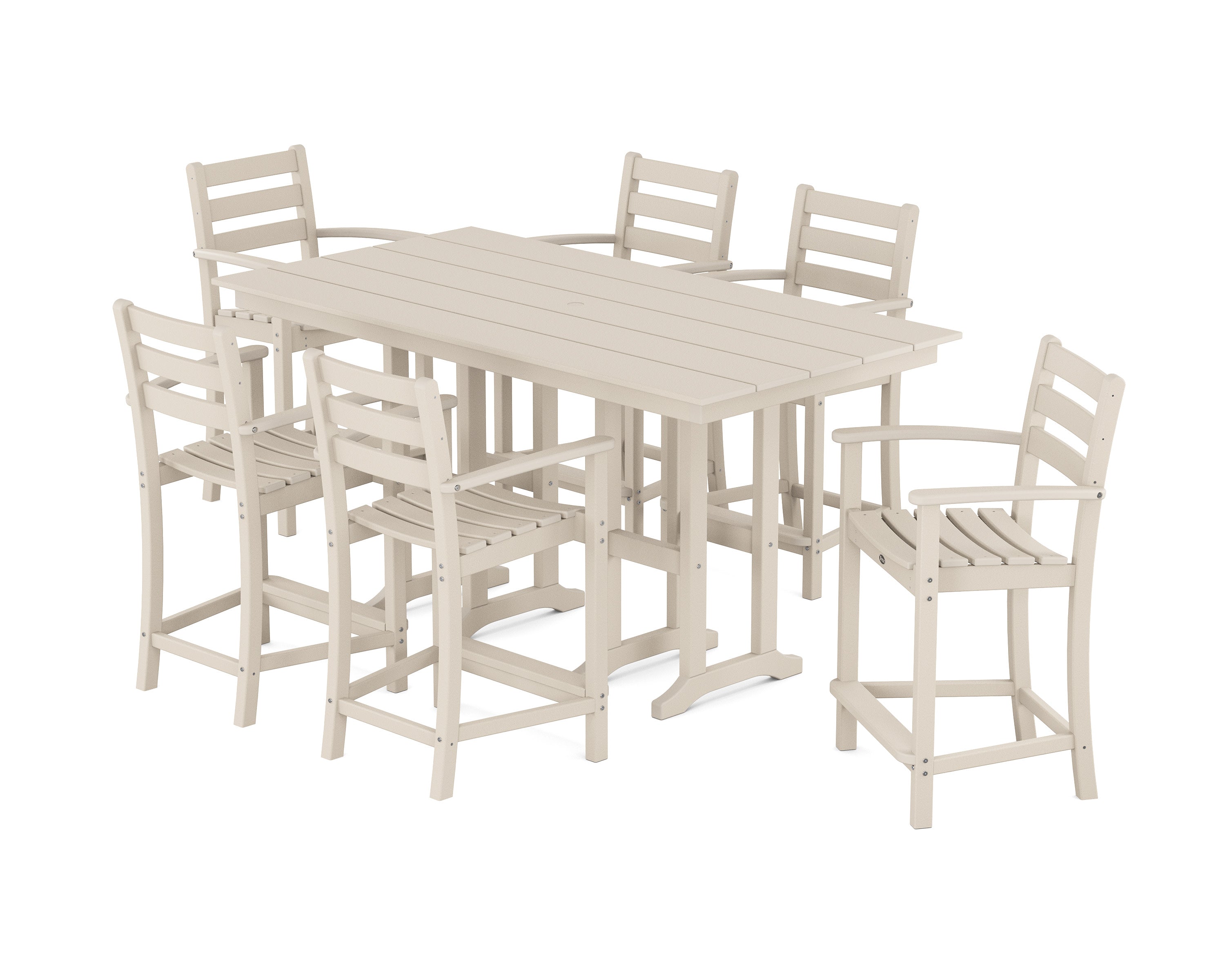 Monterey Bay 7-Piece Farmhouse Arm Chair Counter Set in Sand Castle