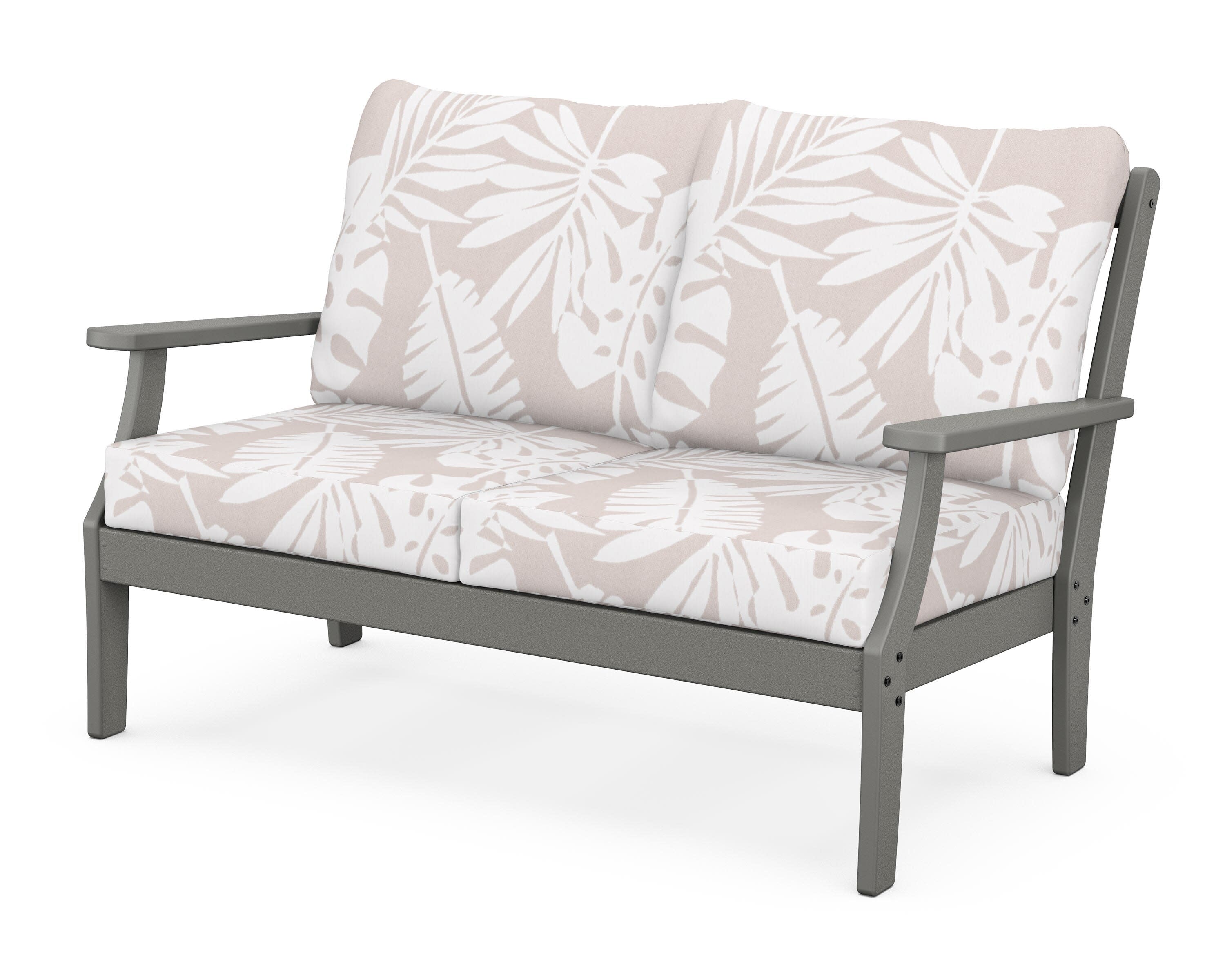 Yacht Club Deep Seating Loveseat in Stepping Stone / Leaf Dune Burlap