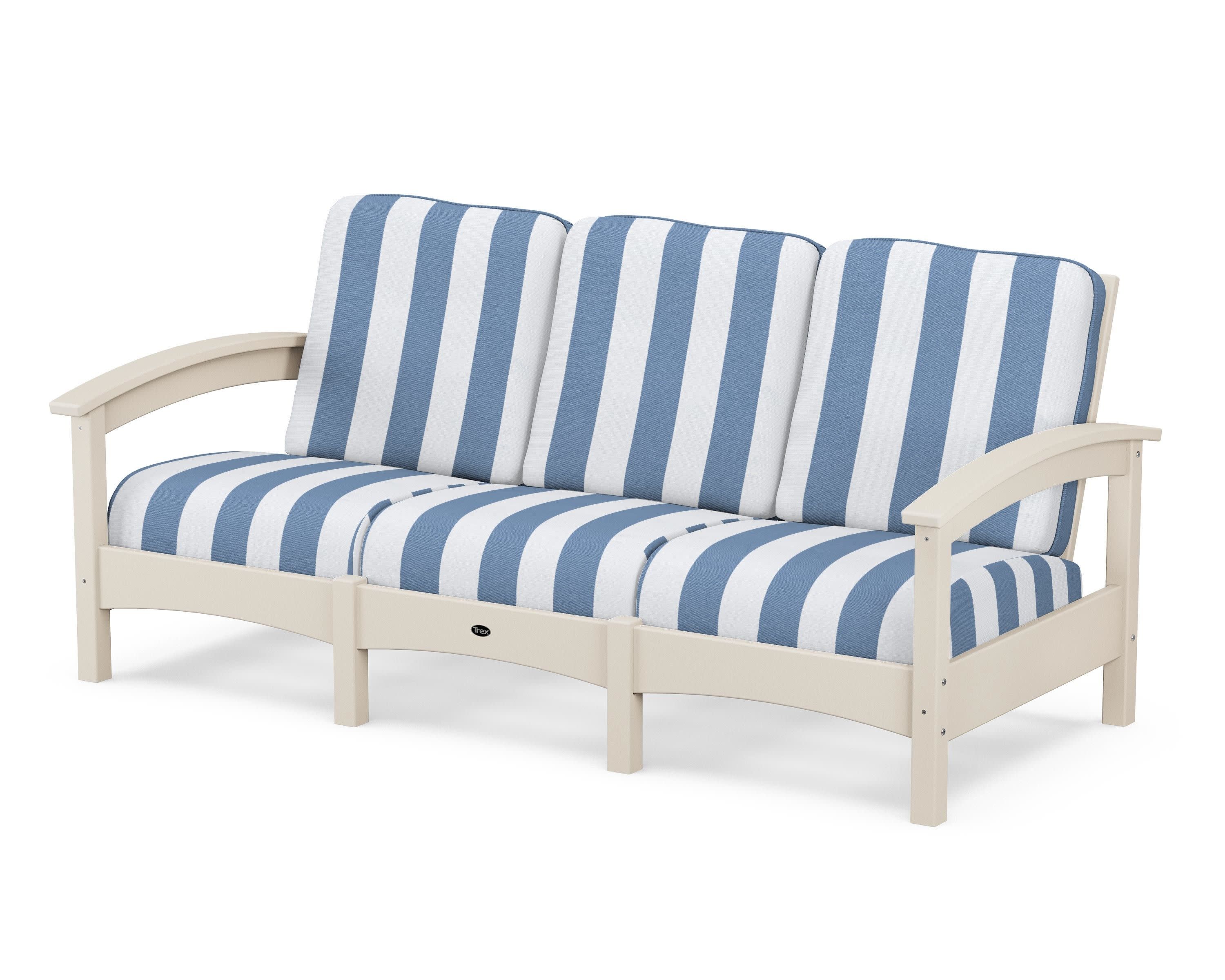 Rockport Club Sofa in Sand Castle / Cabana Stripe Sky Blue