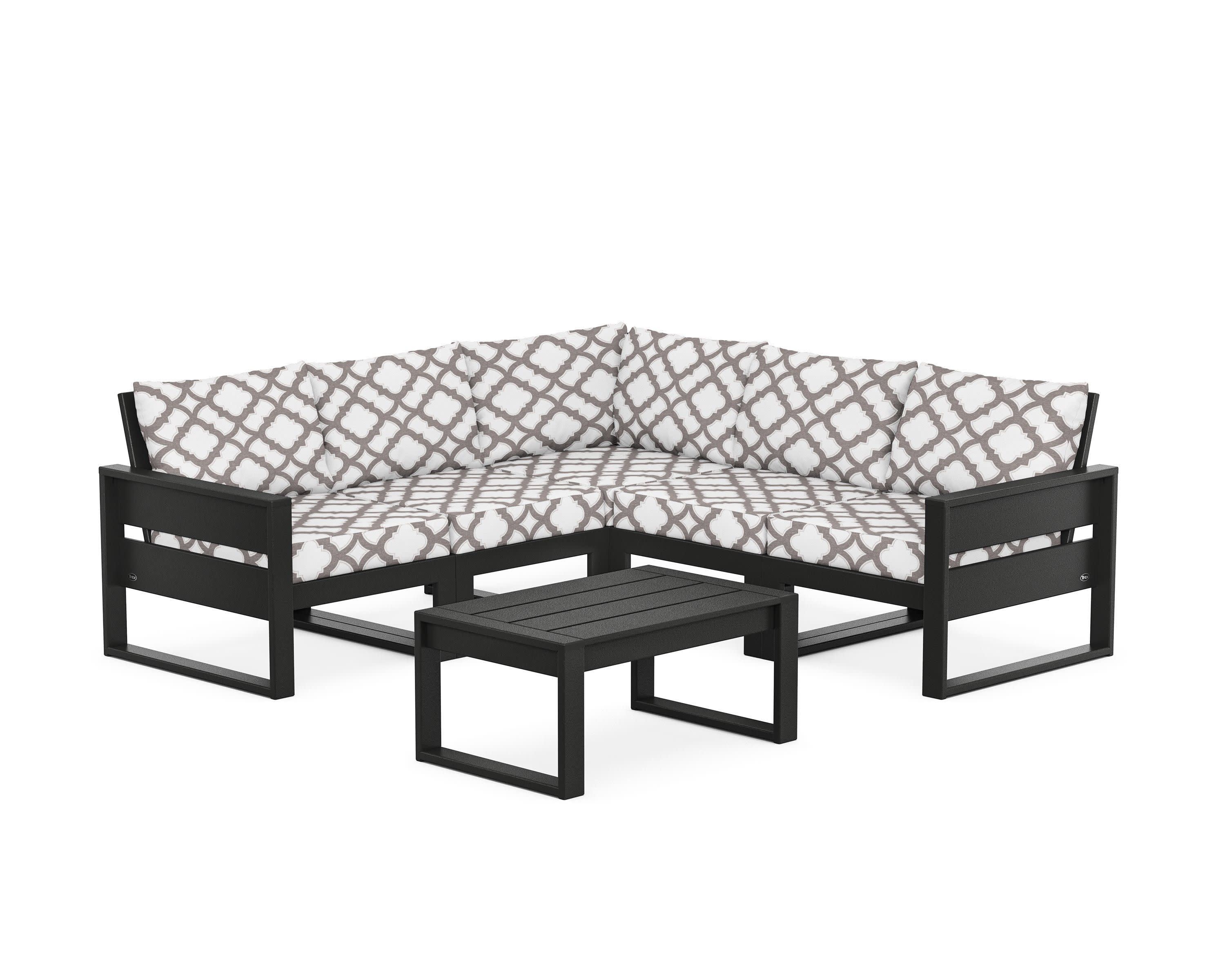 Eastport 6-Piece Deep Seating Sectional + Coffee Table Set in Charcoal Black / Trellis Grey Mist