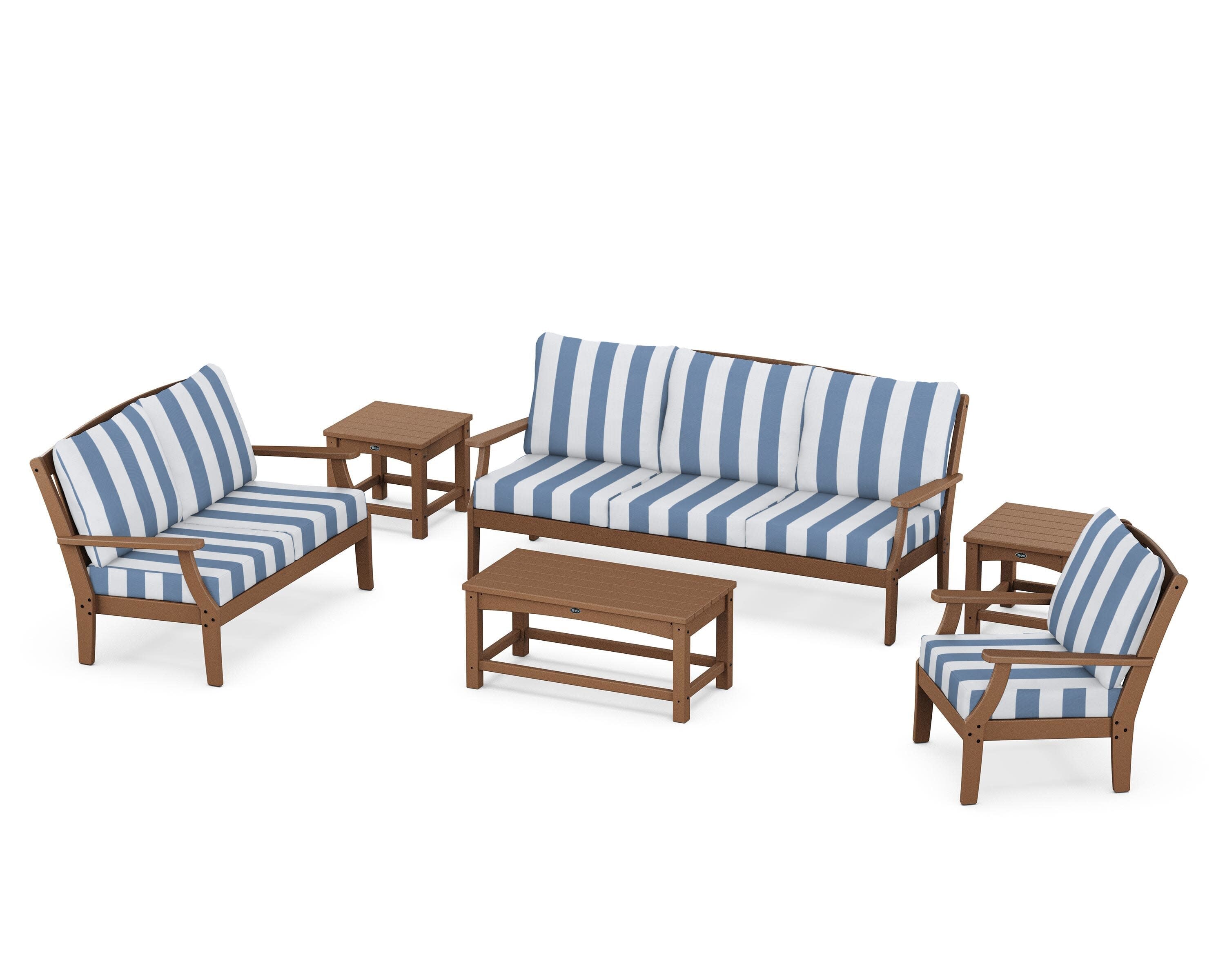 Yacht Club 6-Piece Deep Seating Set in Tree House / Cabana Stripe Sky Blue