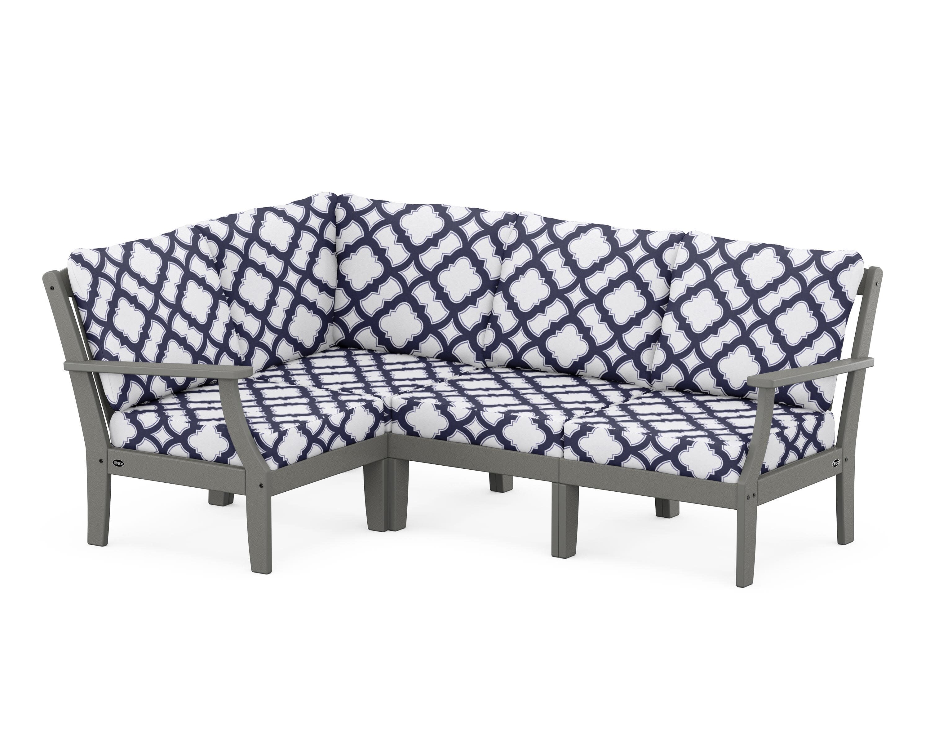 Yacht Club Modular 4-Piece Deep Seating Set in Stepping Stone / Trellis Navy