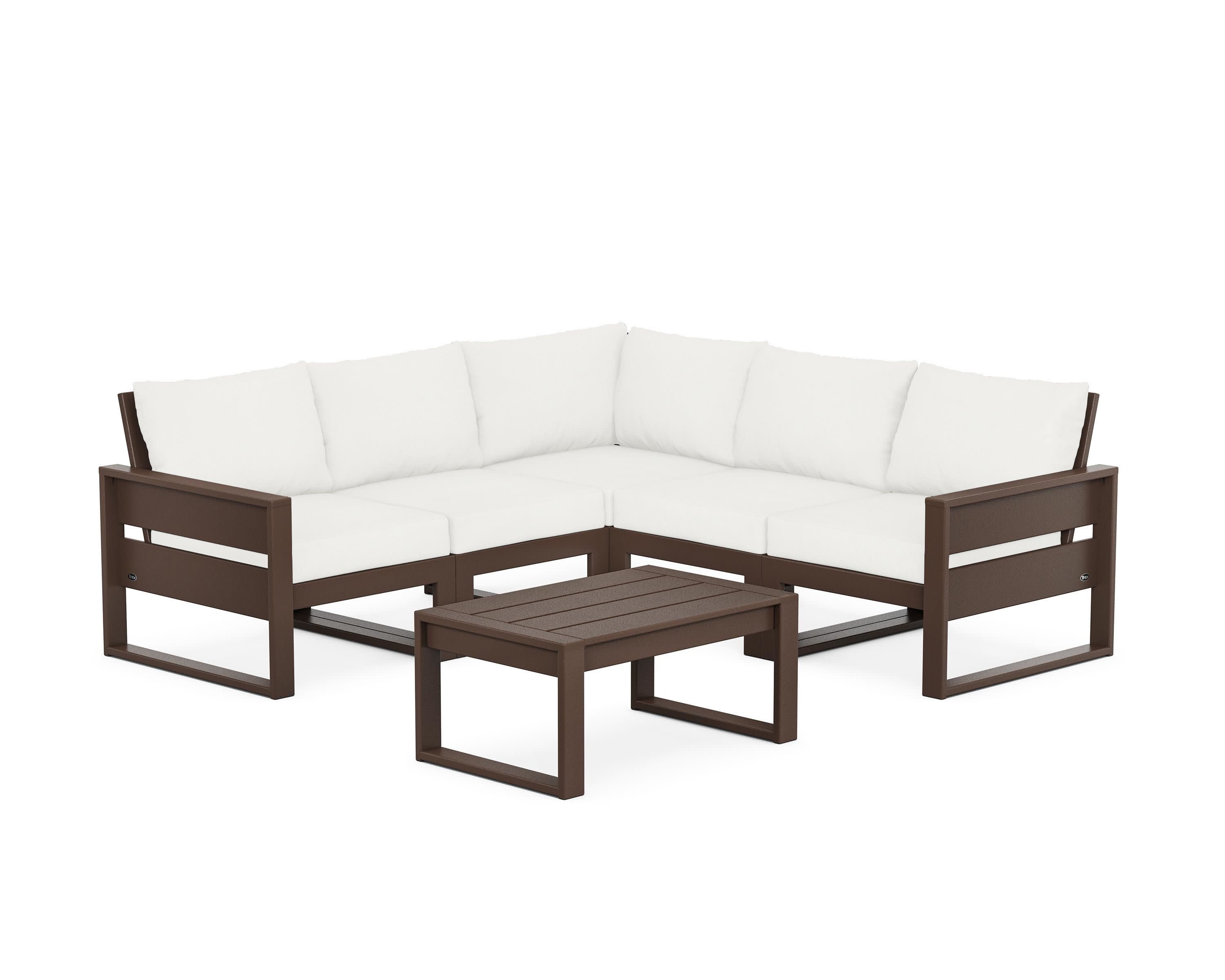 Eastport 6-Piece Deep Seating Sectional + Coffee Table Set in Vintage Lantern / Natural Linen