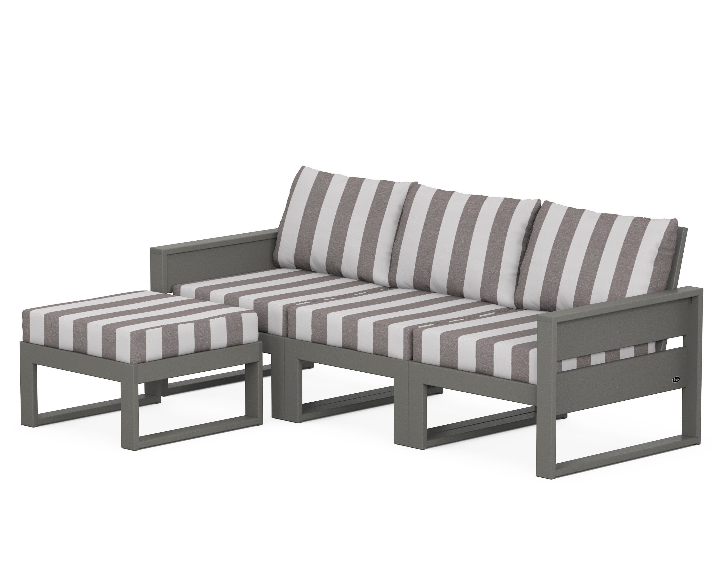 Eastport 4- Piece Sectional with Ottoman in Stepping Stone / Cabana Stripe Grey Mist