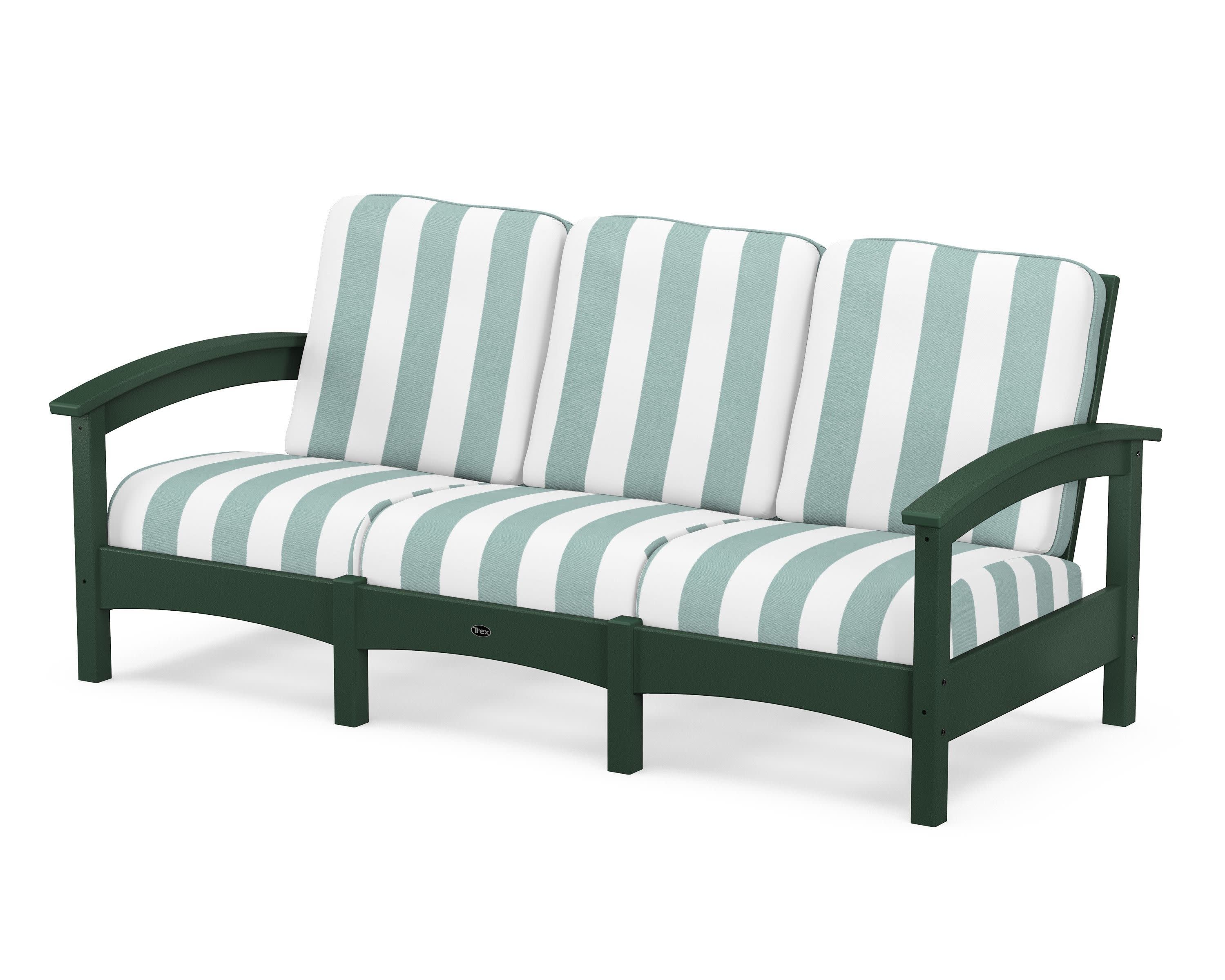 Rockport Club Sofa in Rainforest Canopy / Cabana Stripe Glacier Spa