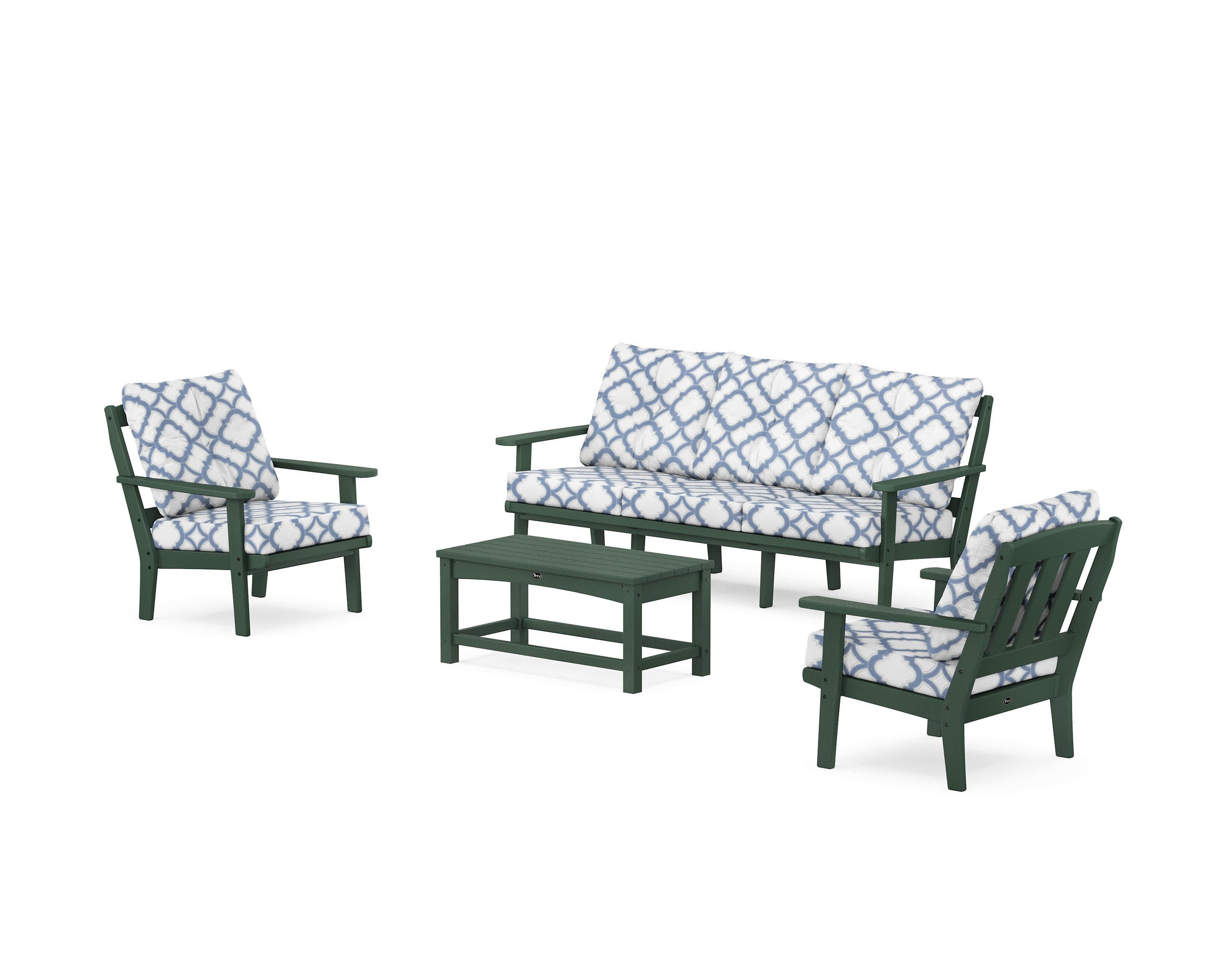 Cape Cod 4-Piece Deep Seating Set with Sofa in Rainforest Canopy / Trellis Sky Blue