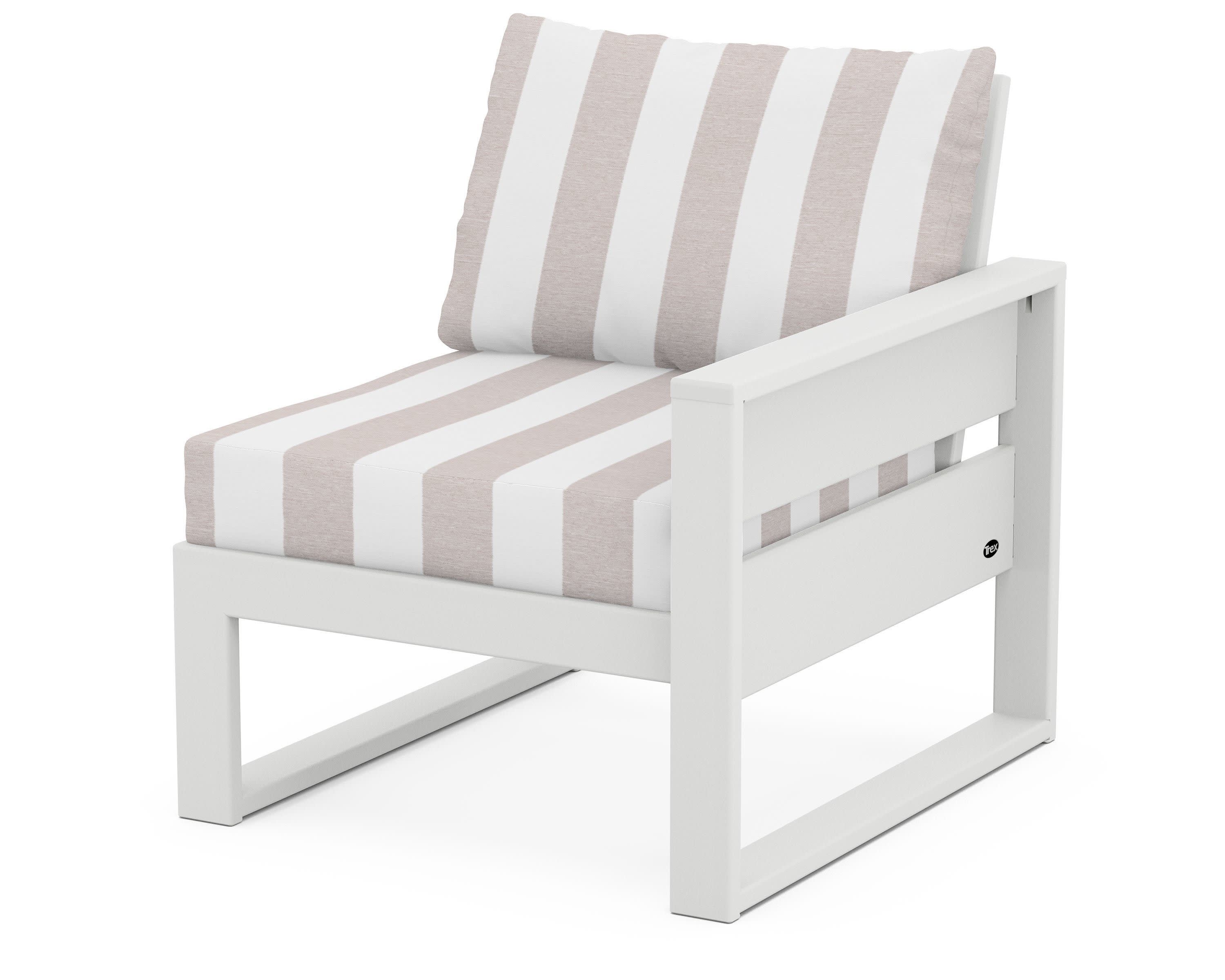 Eastport Modular Right Arm Chair in Classic White / Cabana Stripe Dune Burlap