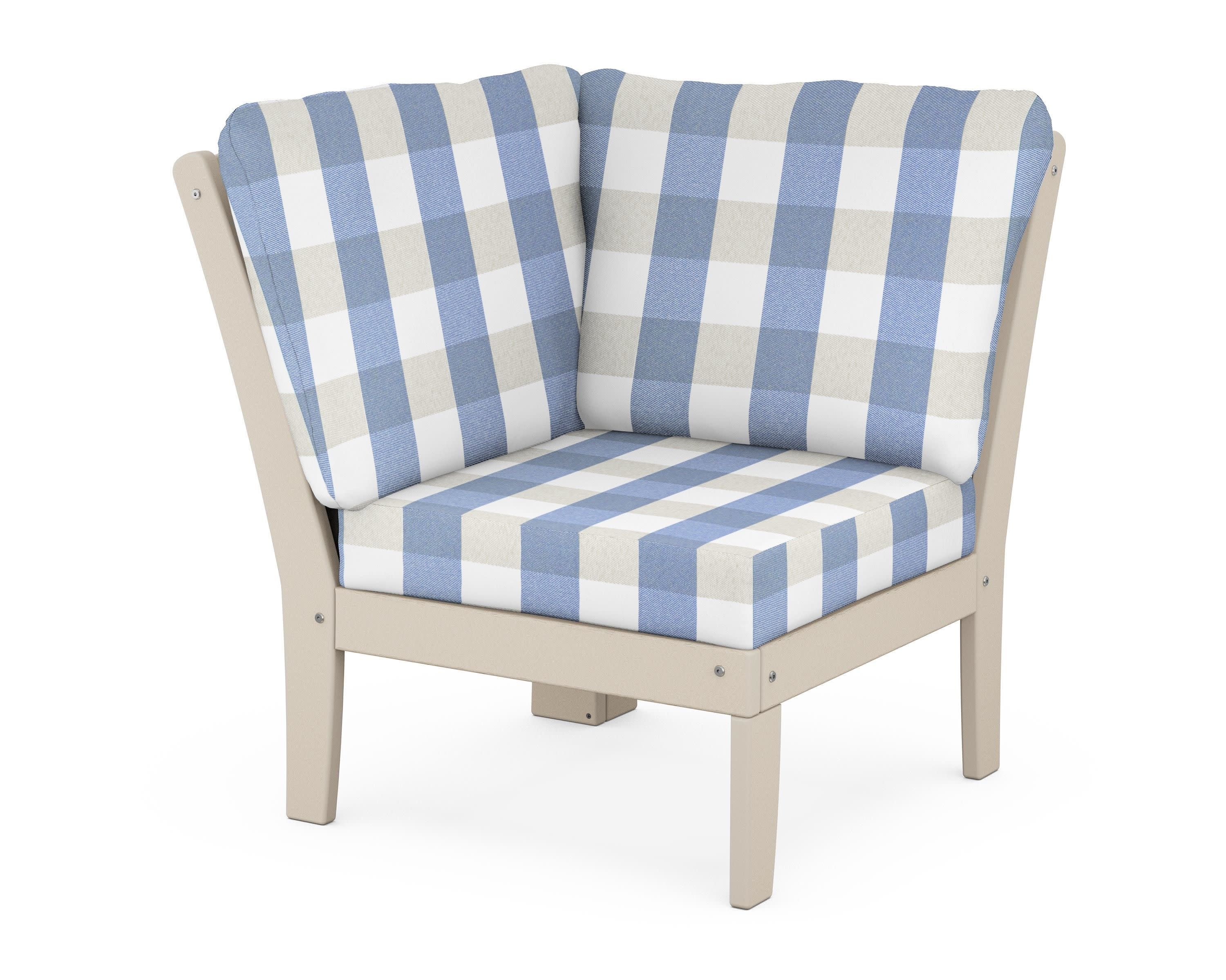 Yacht Club Modular Corner Chair in Sand Castle / Buffalo Plaid Sky Blue