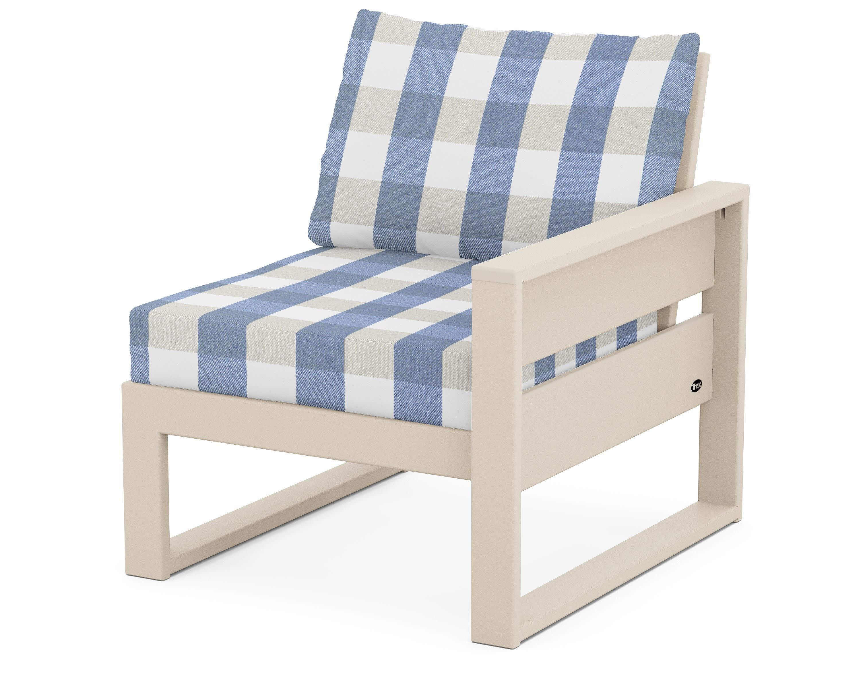 Eastport Modular Right Arm Chair in Sand Castle / Buffalo Plaid Sky Blue