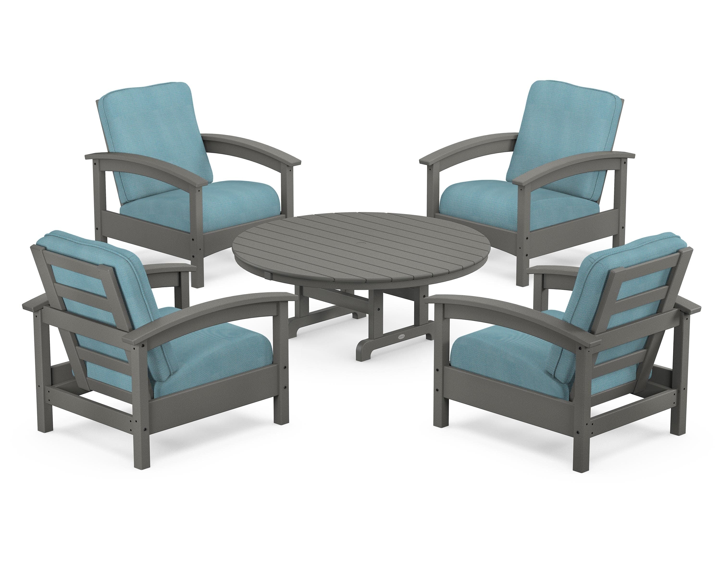 Rockport 5-Piece Deep Seating Set in Stepping Stone / Lattice Sky Blue