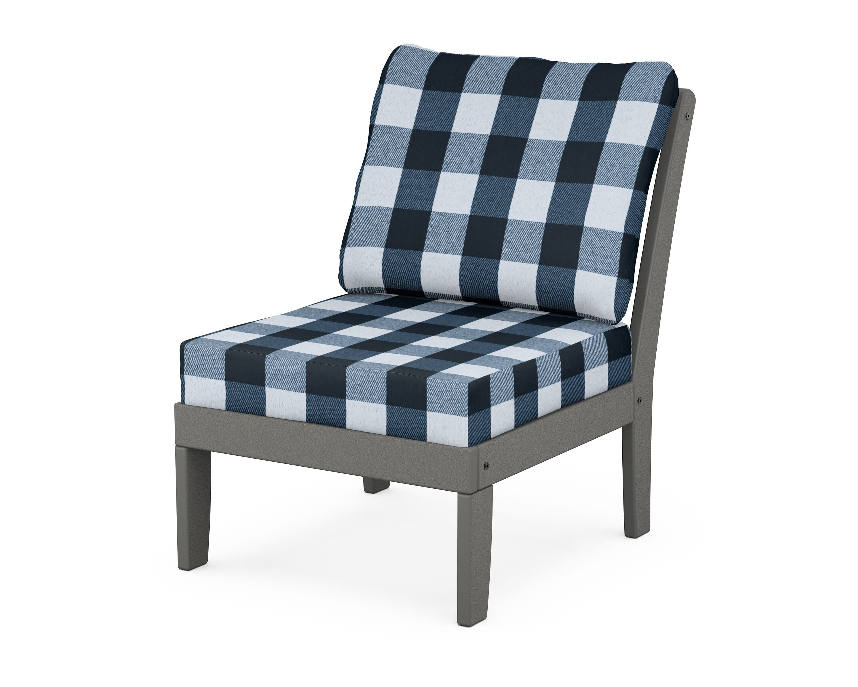 Yacht Club Modular Armless Chair in Stepping Stone / Buffalo Plaid Marine Indigo