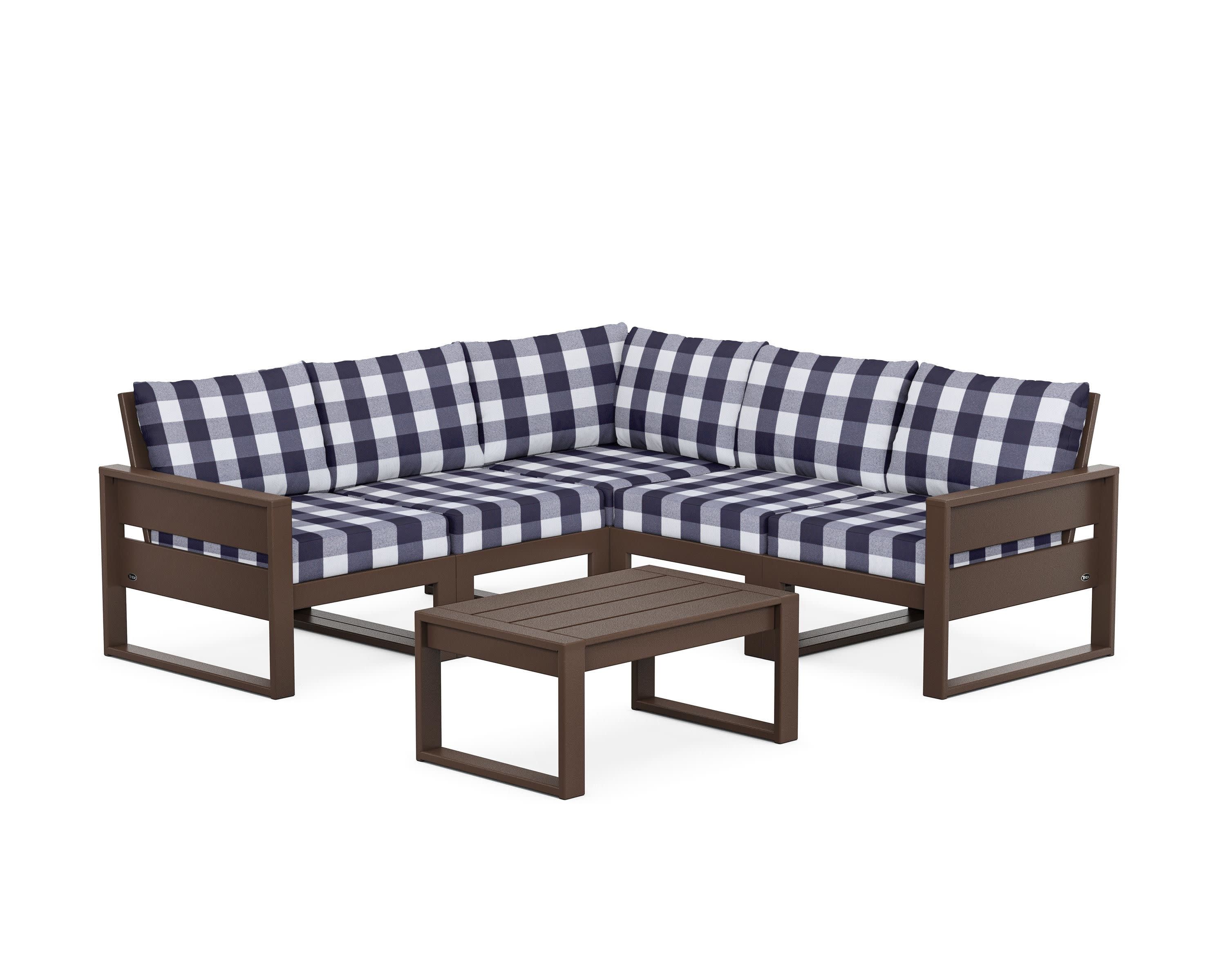 Eastport 6-Piece Deep Seating Sectional + Coffee Table Set in Vintage Lantern / Buffalo Plaid Navy