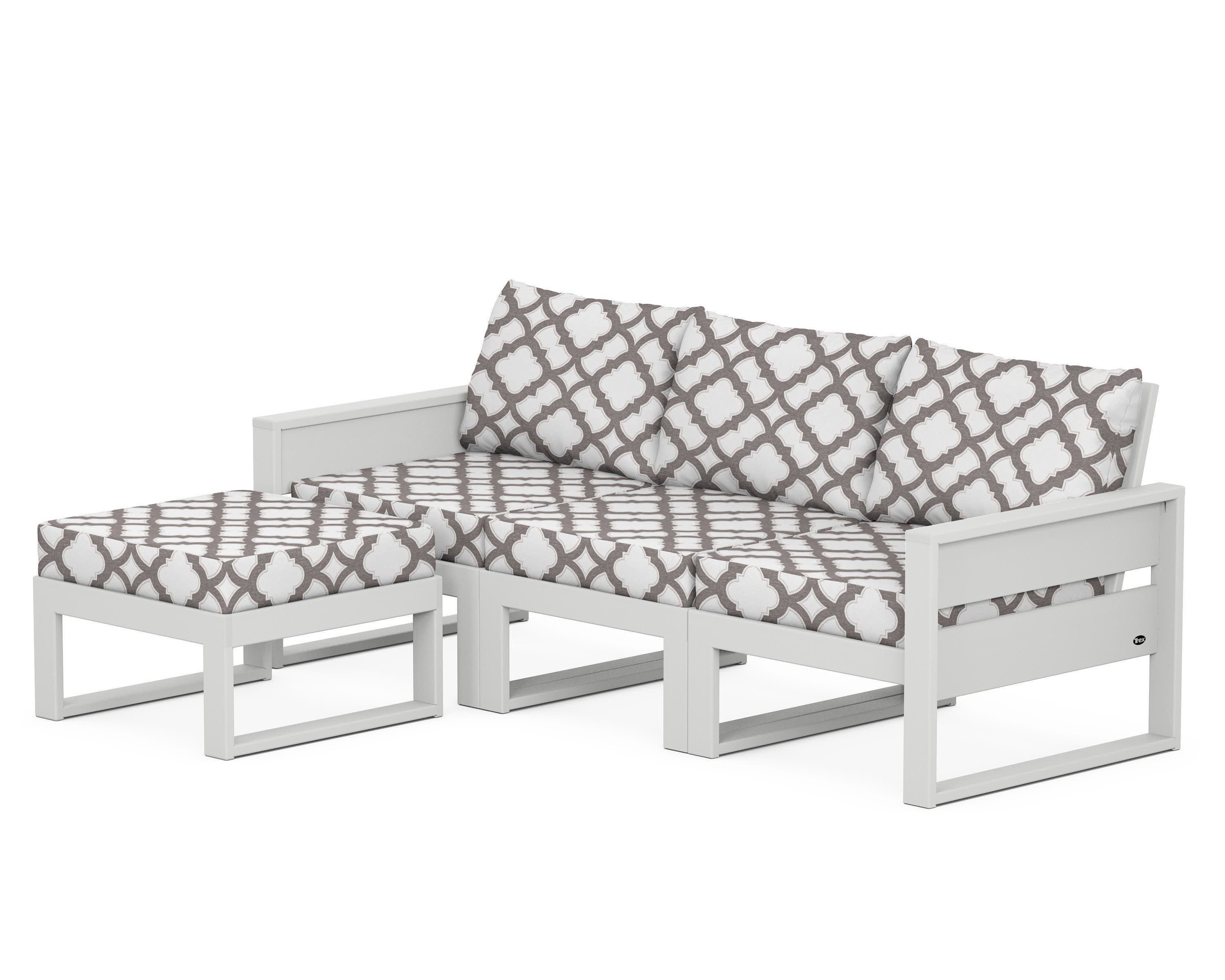Eastport 4- Piece Sectional with Ottoman in Classic White / Trellis Grey Mist