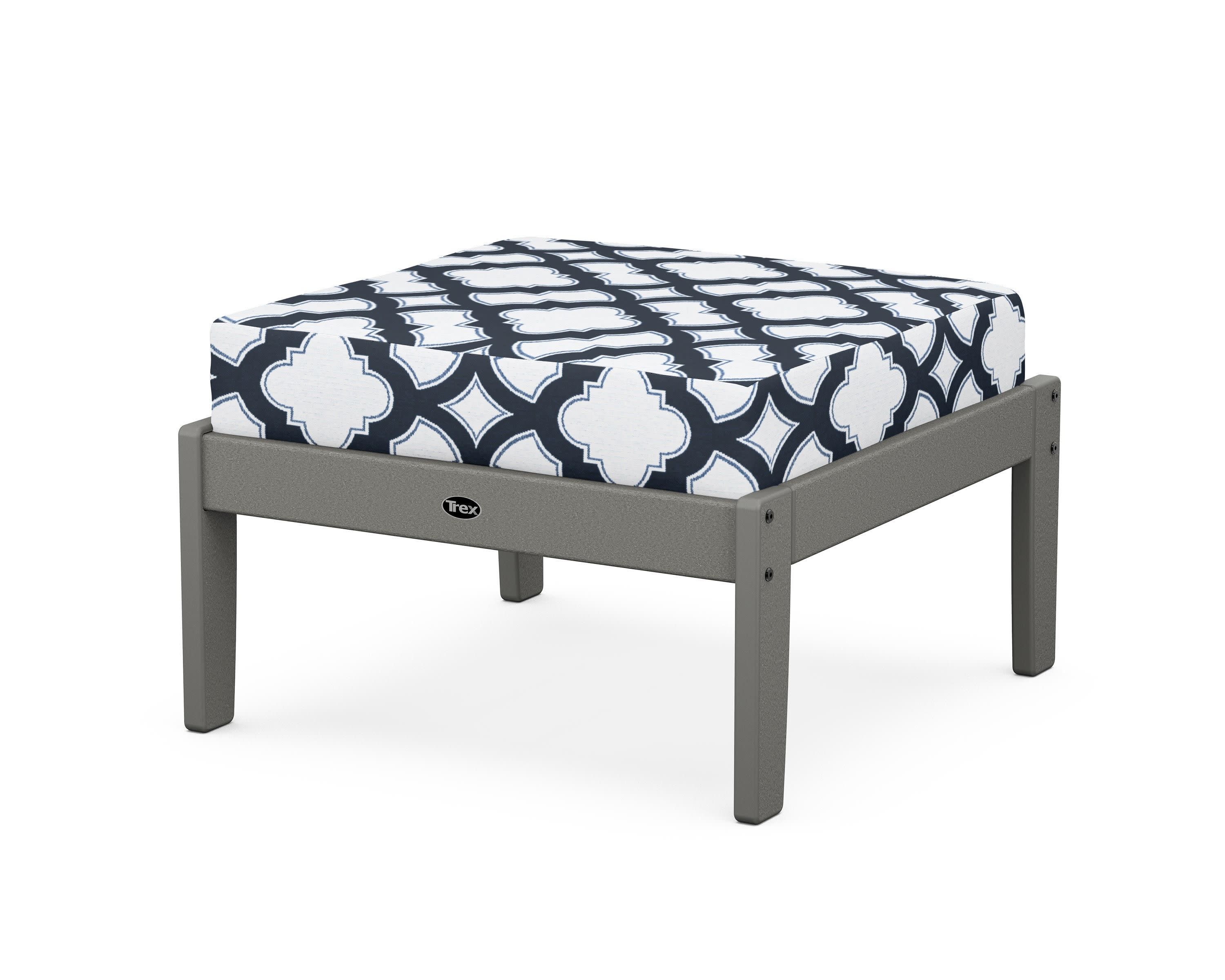 Yacht Club Deep Seating Ottoman in Stepping Stone / Trellis Marine Indigo