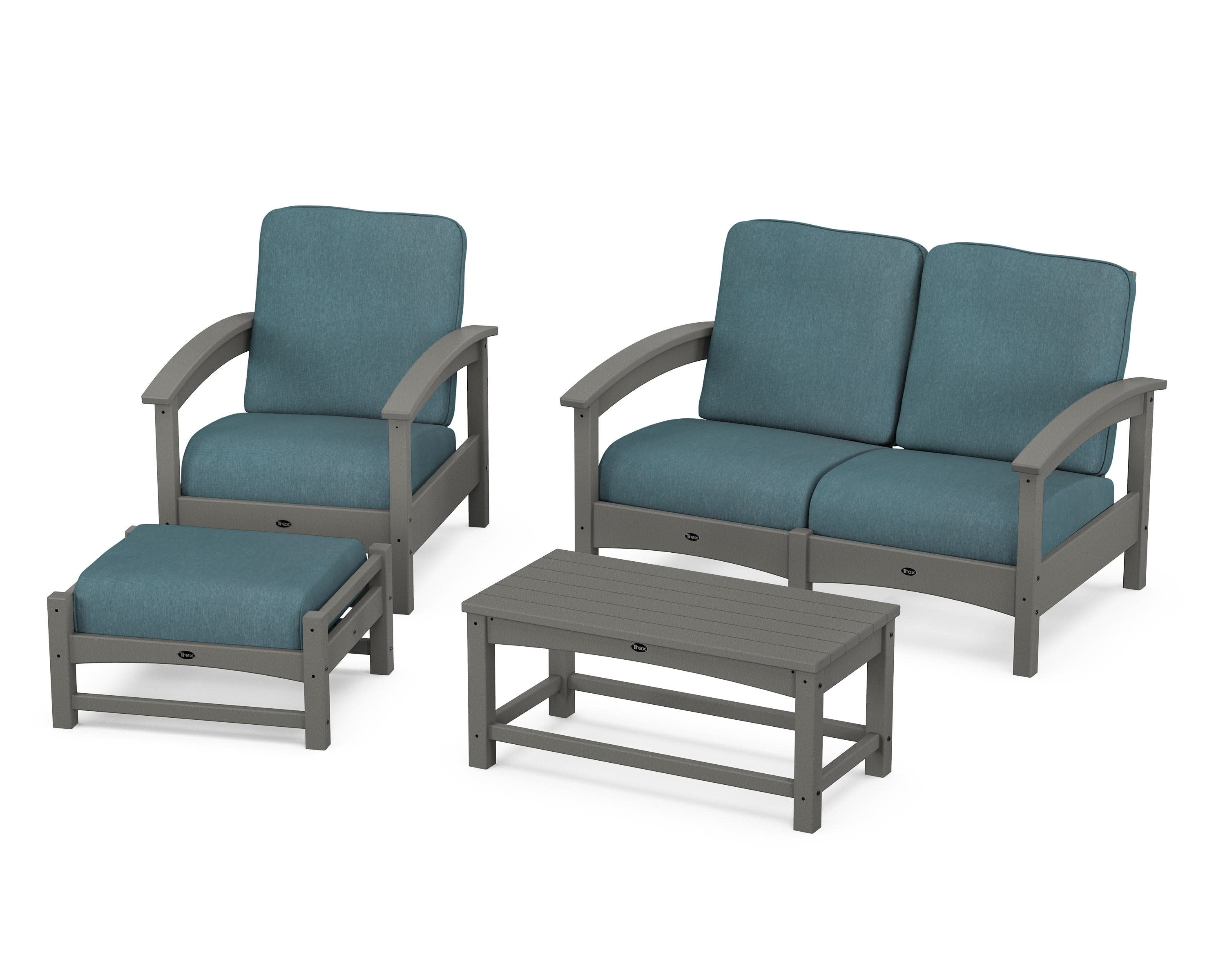 Rockport 4-Piece Deep Seating Conversation Group in Stepping Stone / Ocean Teal