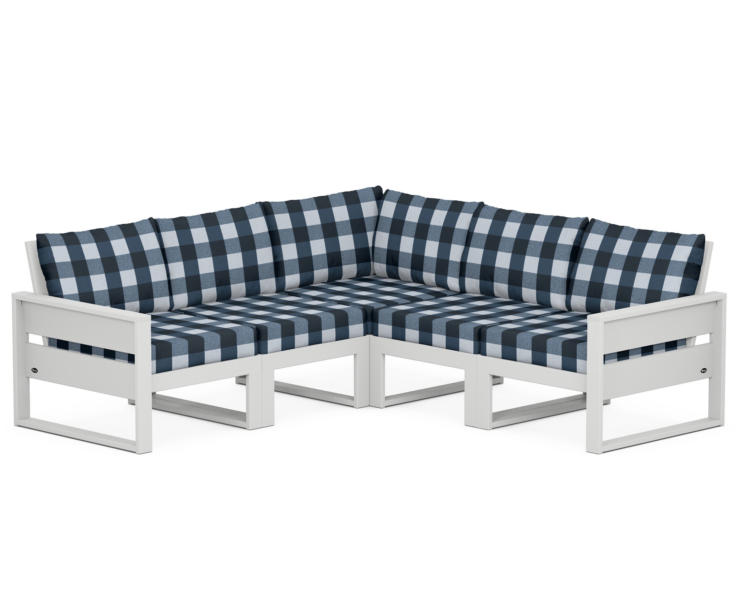 Eastport 5-Piece Sectional in Classic White / Buffalo Plaid Marine Indigo
