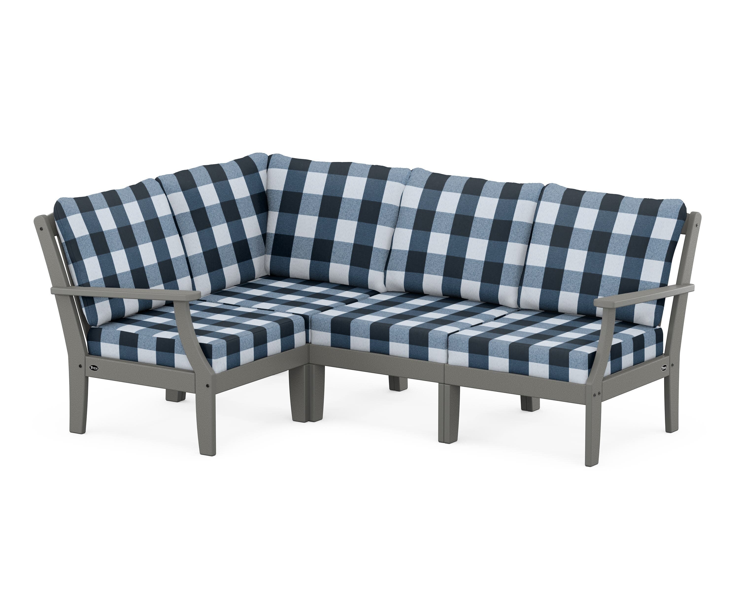 Yacht Club Modular 4-Piece Deep Seating Set in Stepping Stone / Buffalo Plaid Marine Indigo